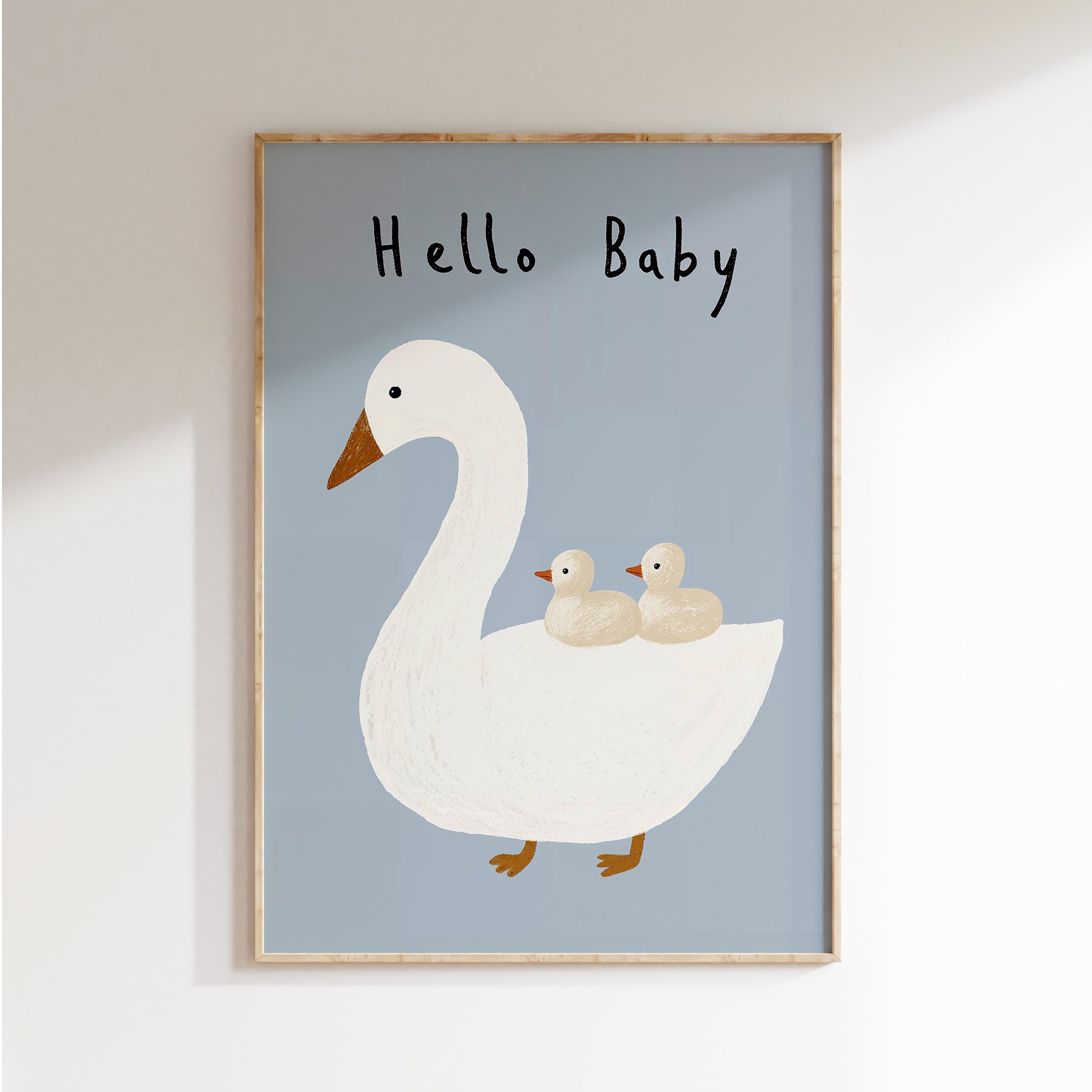 Kinderkamer print - Zwaan met kuikens