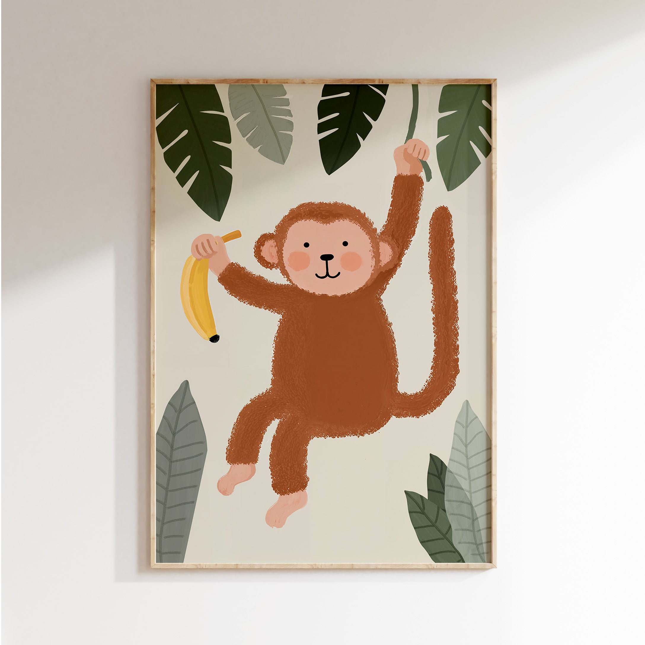 Kinderkamer print - Jungle aapje met banaan