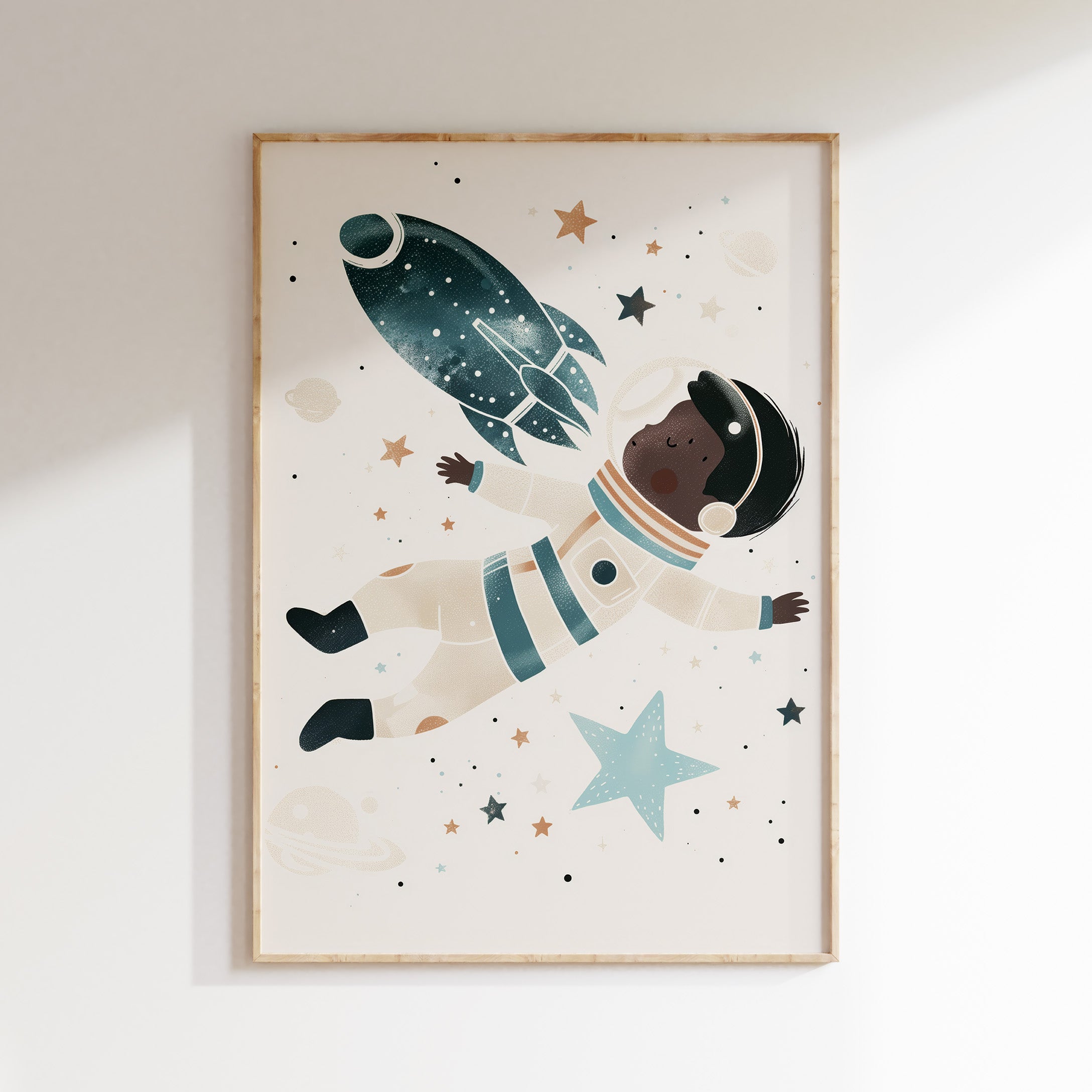 Kinderkamer print - Little Astronaut & Rocket