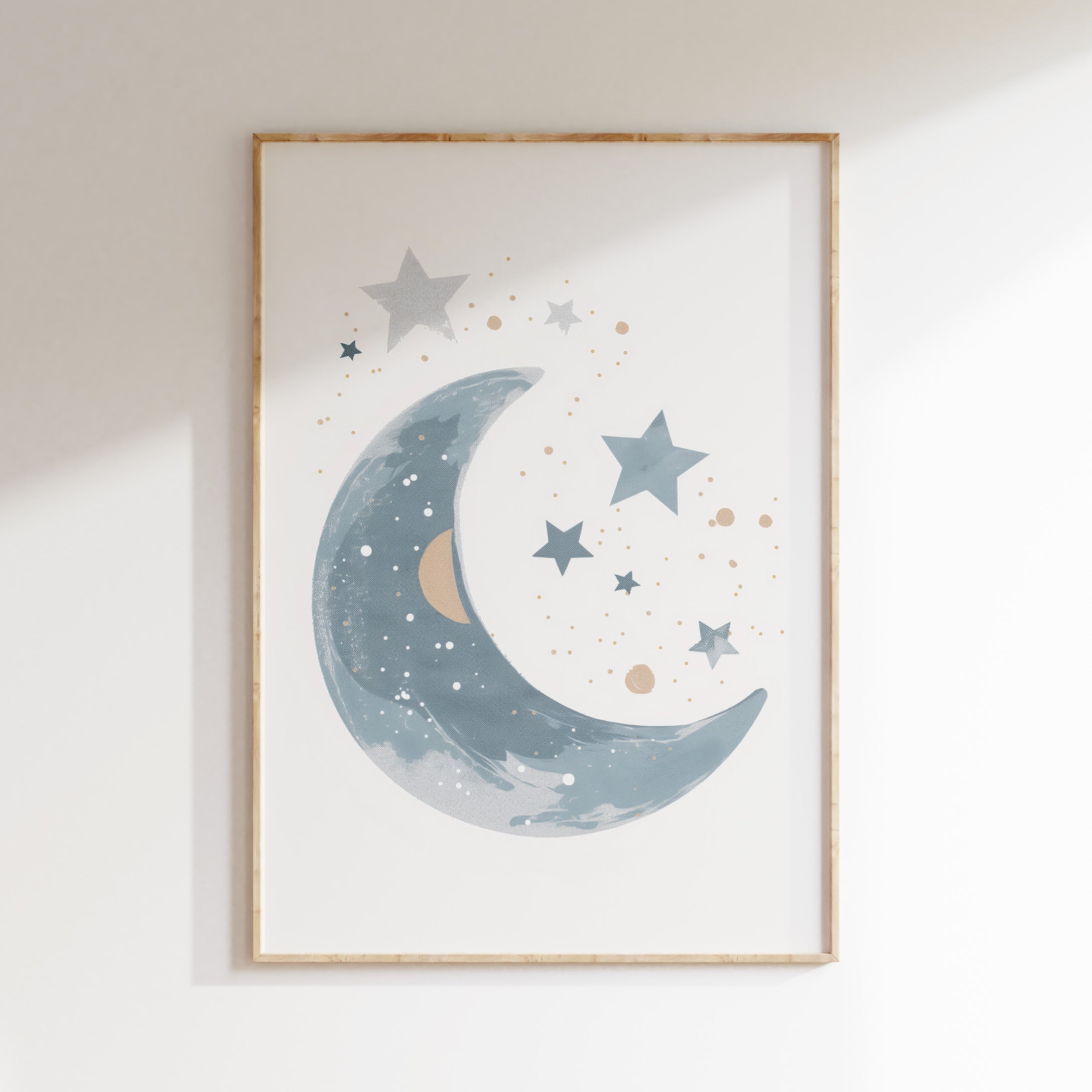 Kinderkamer print - Moon and Stars blauw