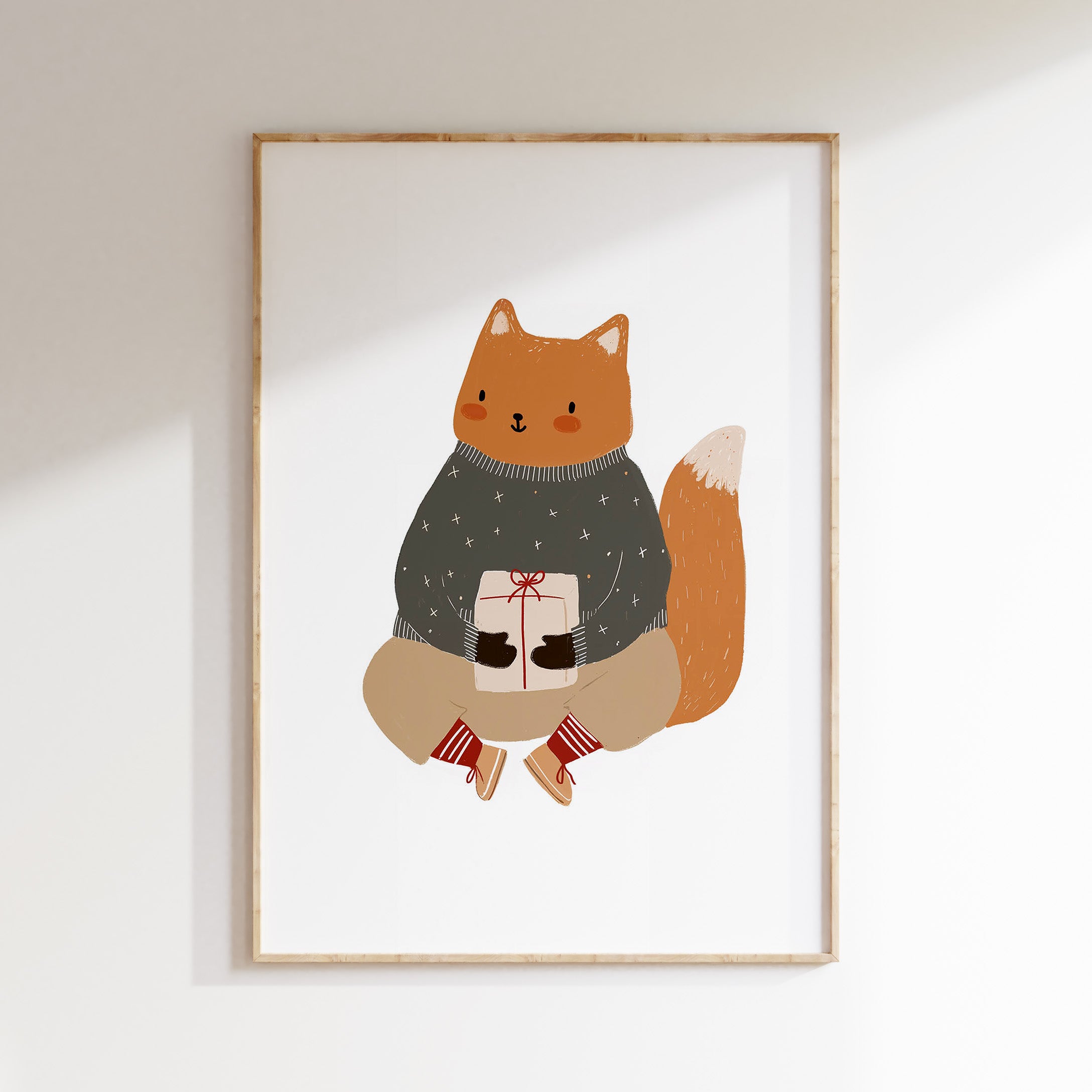 Kinderkamer print - Vos met Cadeautje