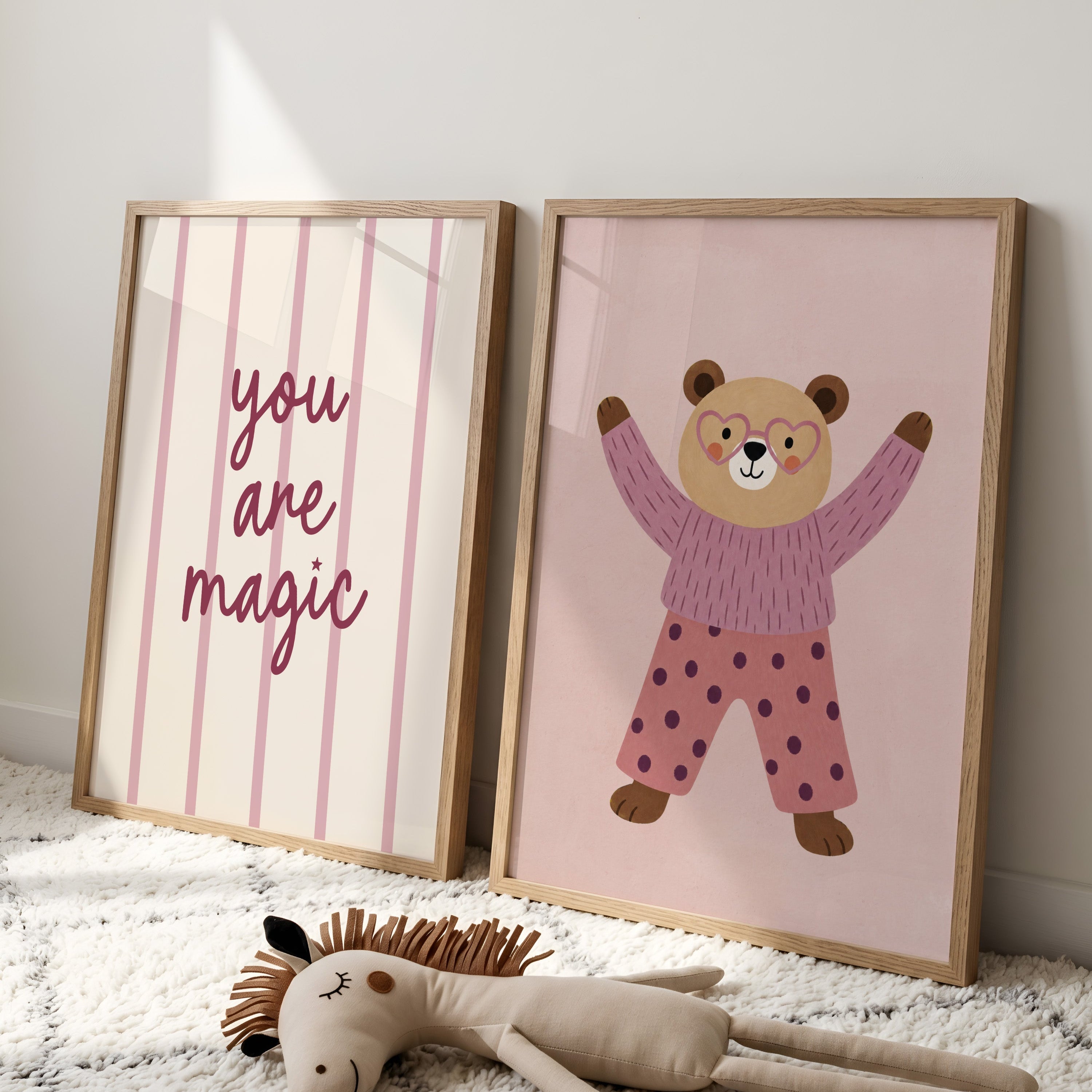 Children's room print - Rabbit with Field Flowers