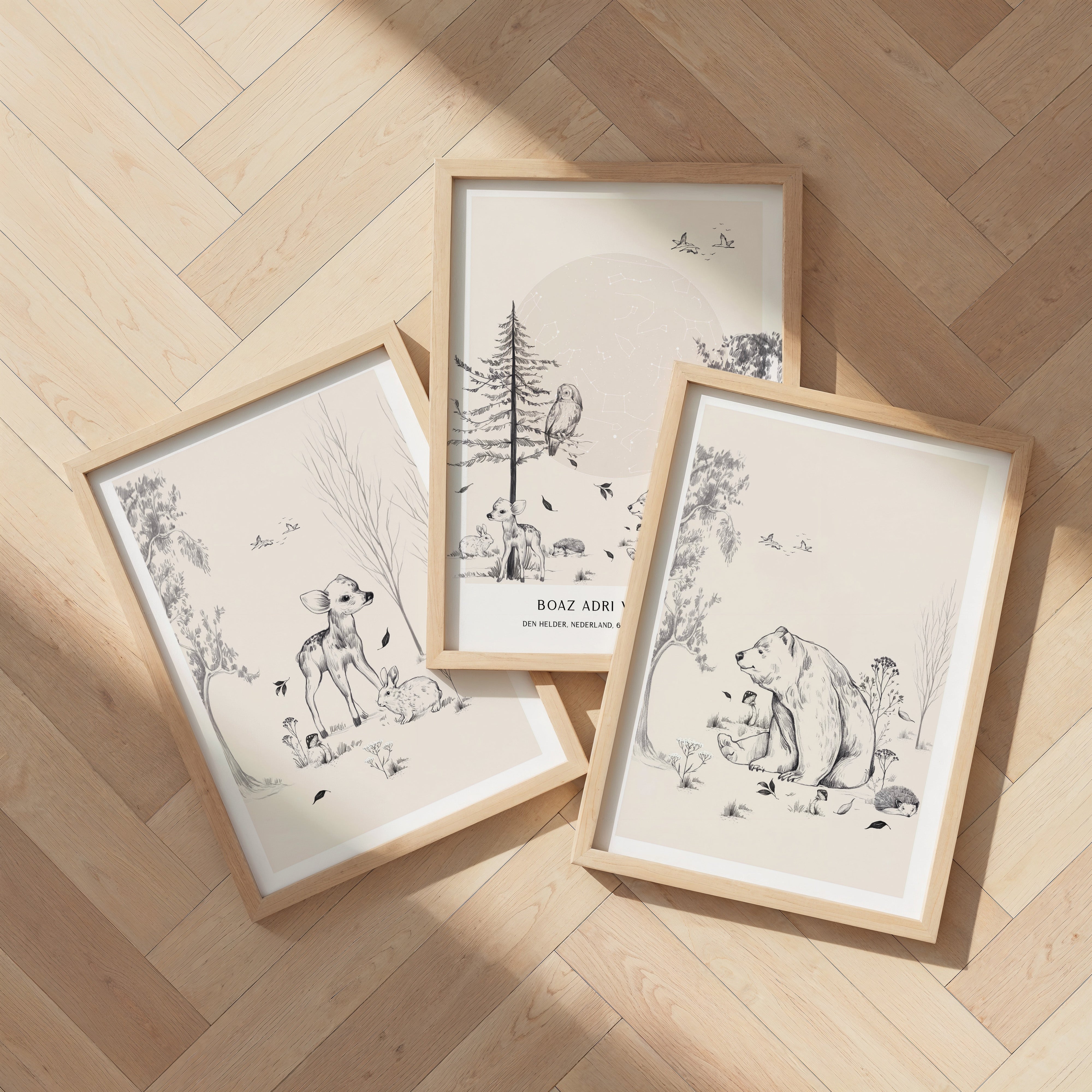 Kinderkamer poster - Hertje en konijn in het bos | Into the forest