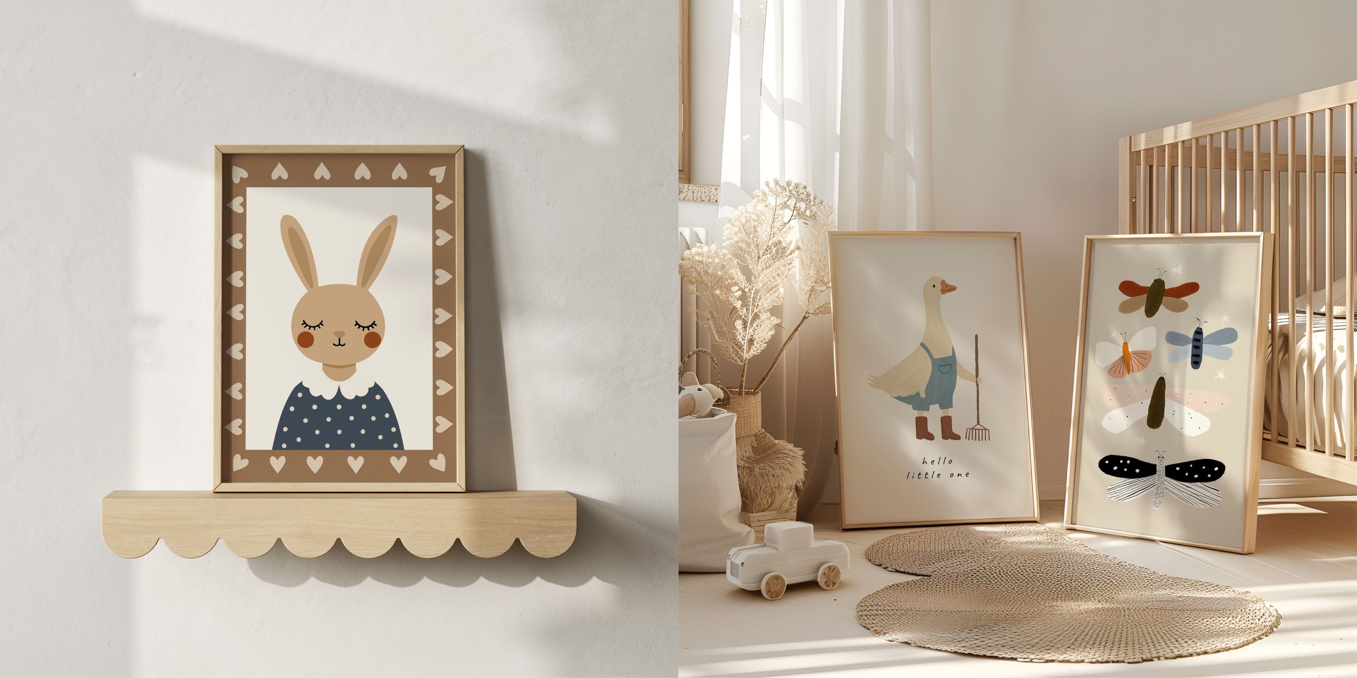 Boerderij poster voor de kinderkamer in zachte, natuurlijke kleuren.