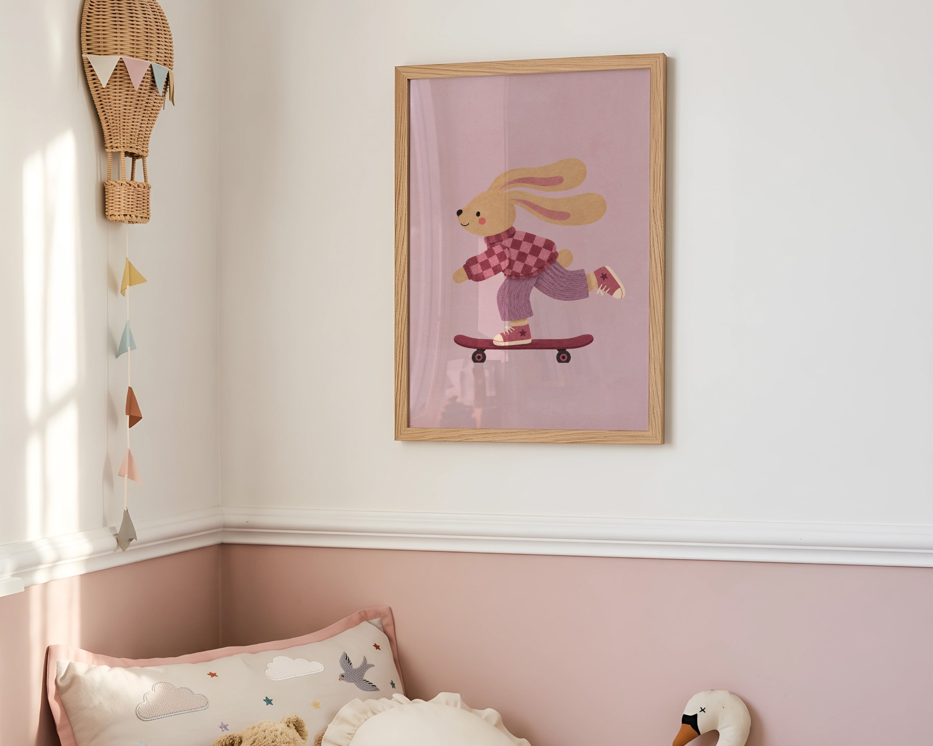 Kinderkamer print - Konijntje op skateboard