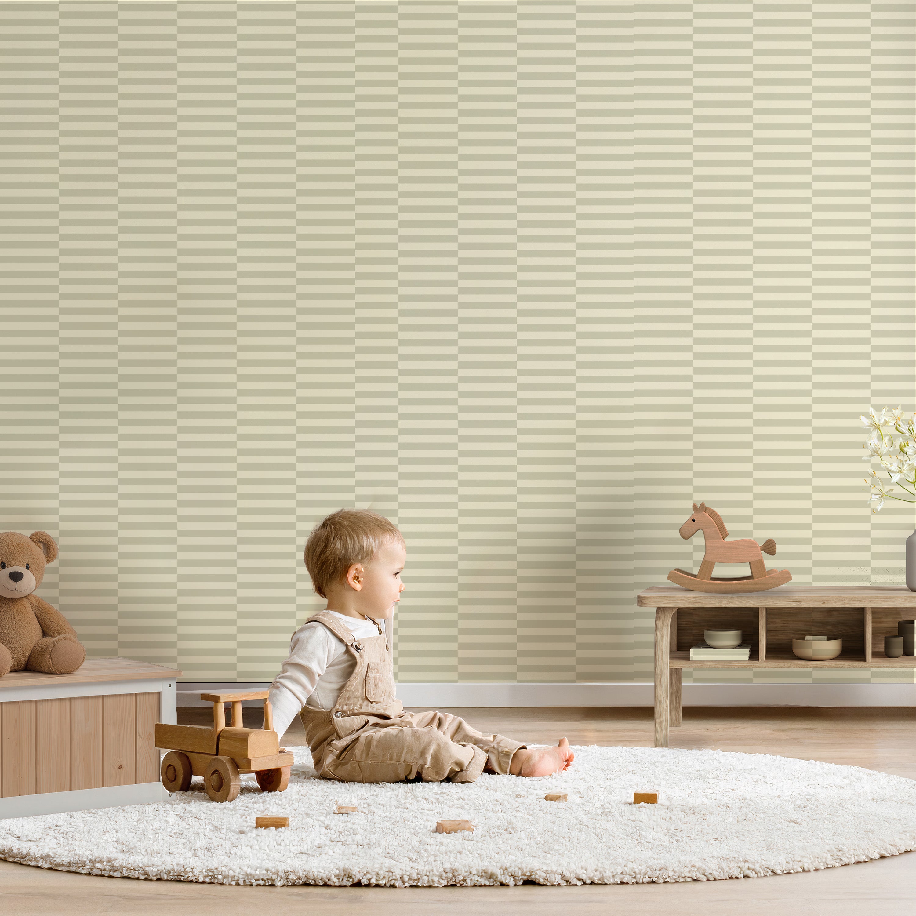 Wallpaper Cheeky Checks - butter sage