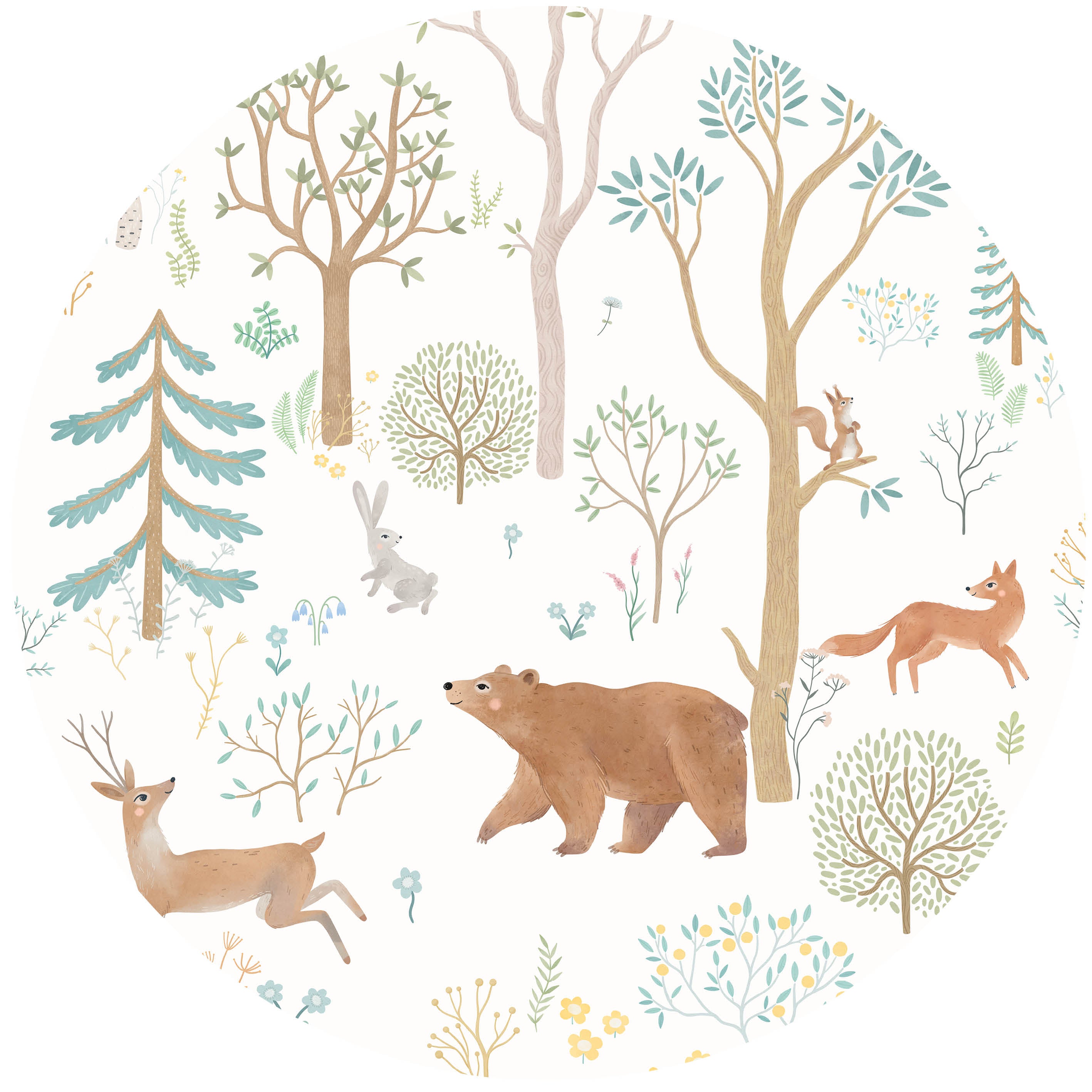 Behangcirkel - Dieren in het bos