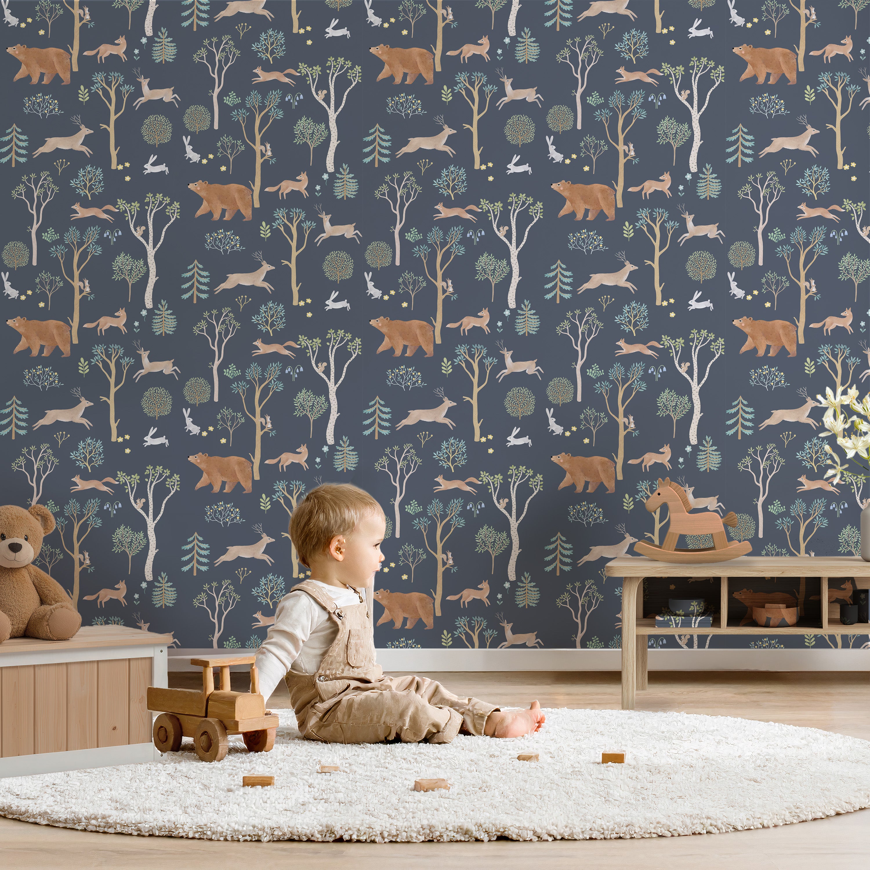 Forest Friends Wallpaper - blue