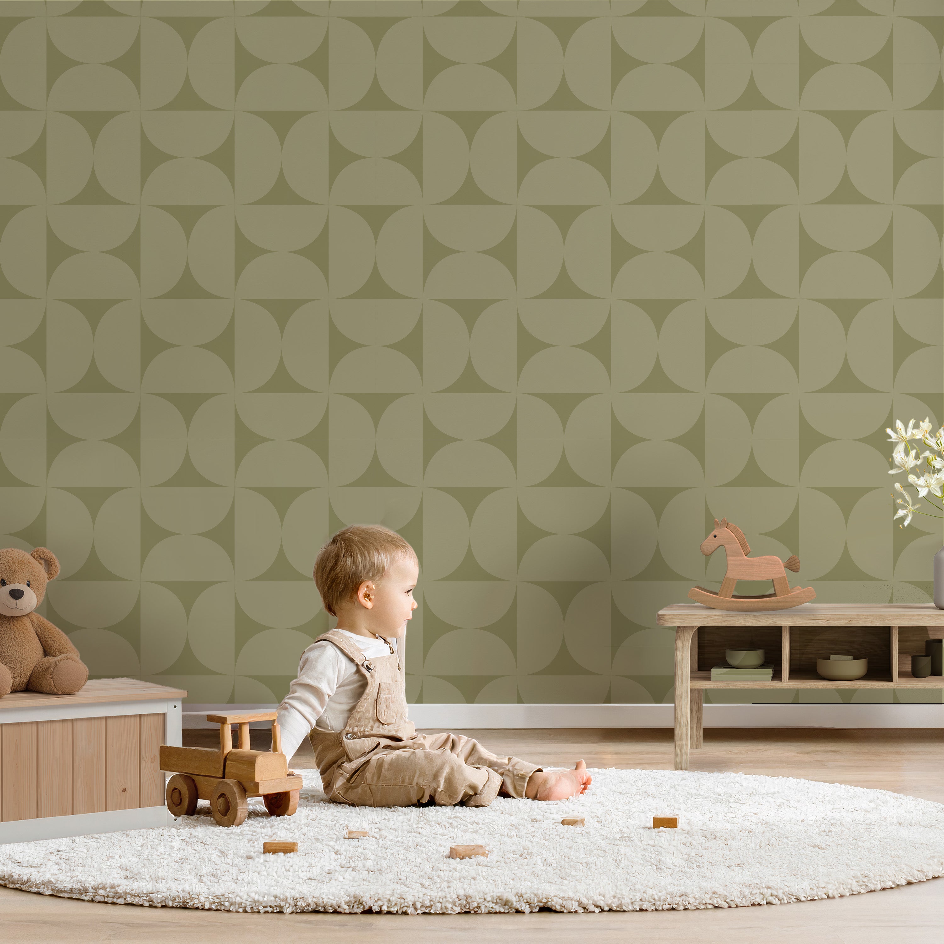 Curvy Cubes Wallpaper - olive pop