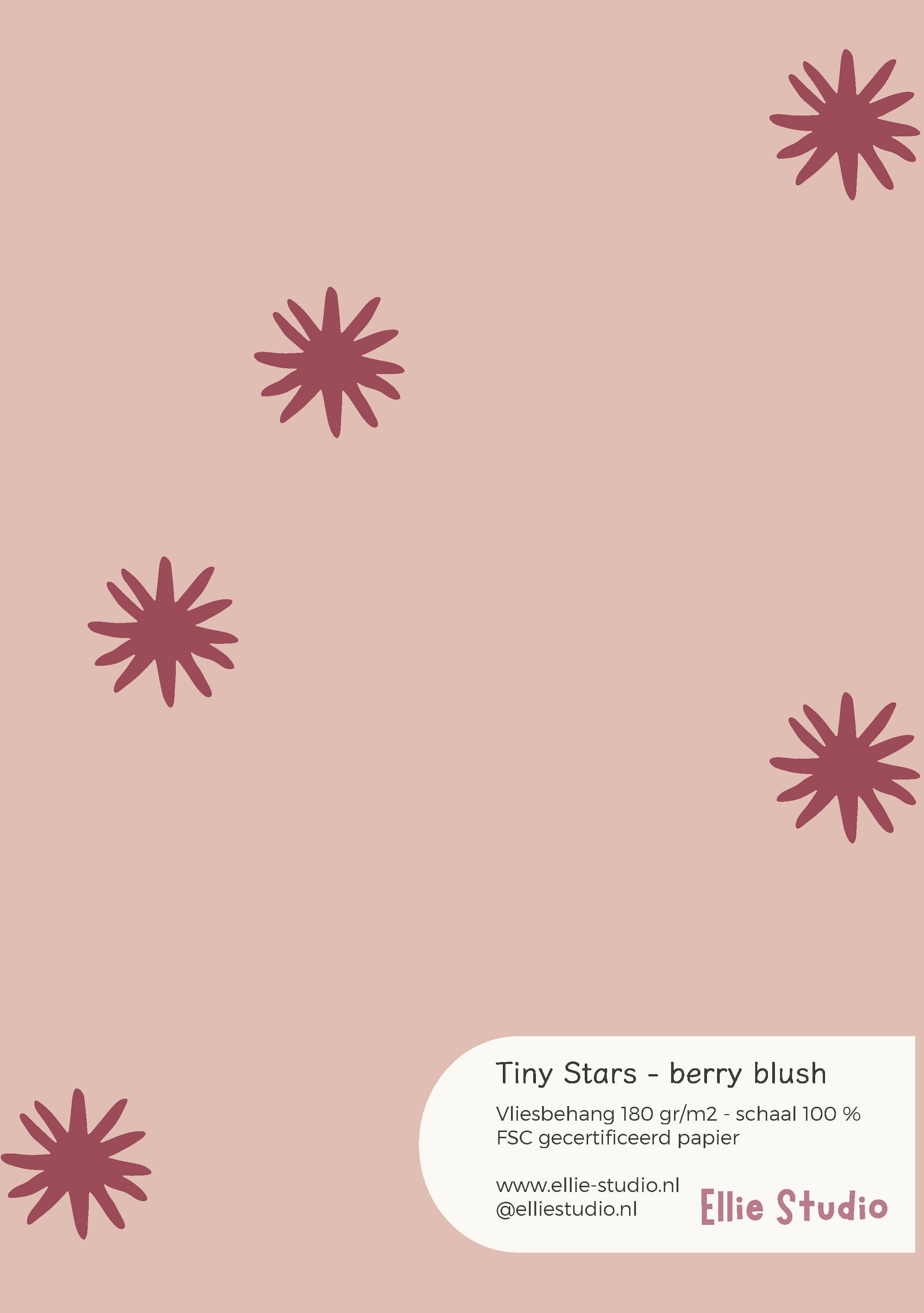 Behangstaal Tiny Stars berry blush met bessenkleurige sterren op een warme blushachtergrond