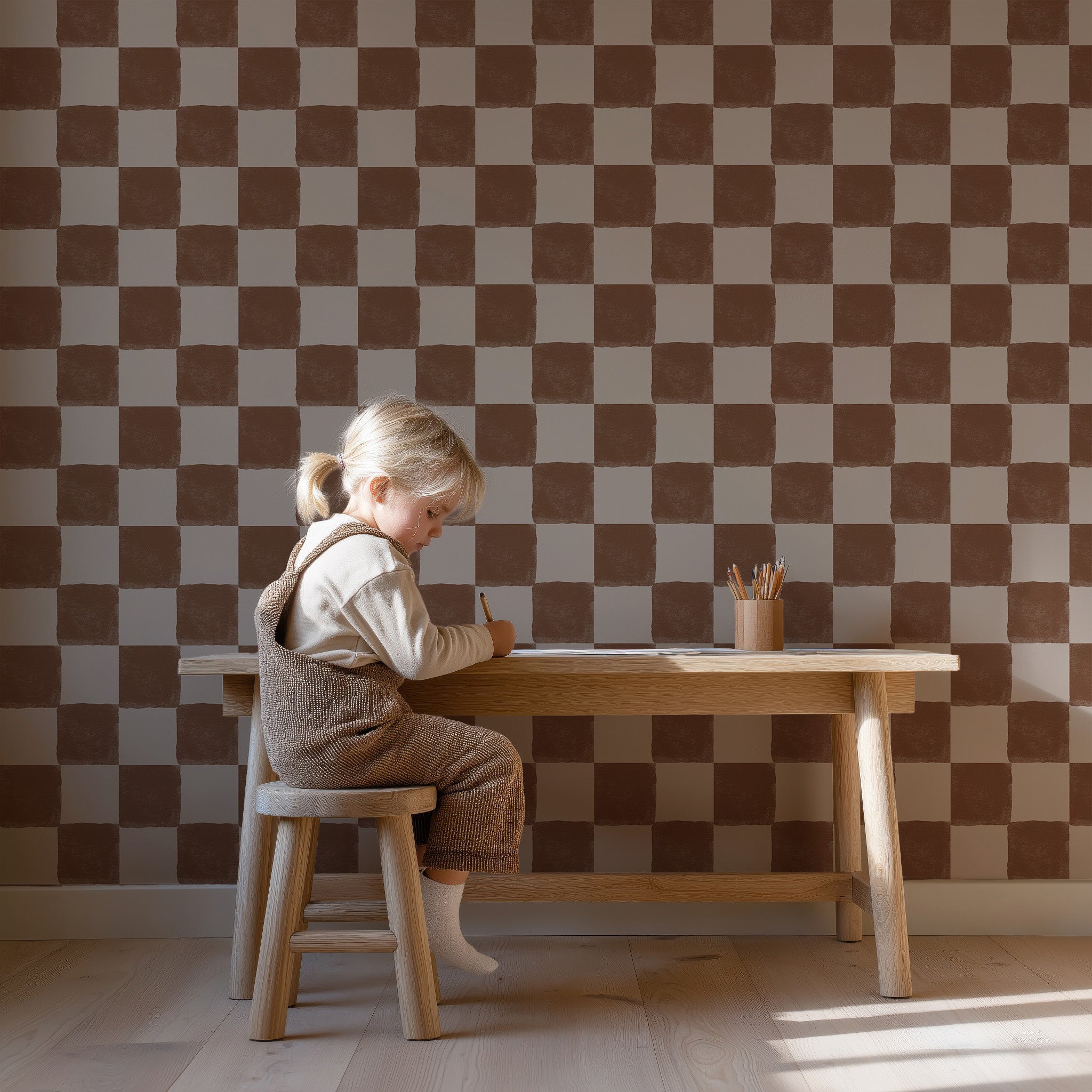 Behang Ruitje Ruitje - chocolade