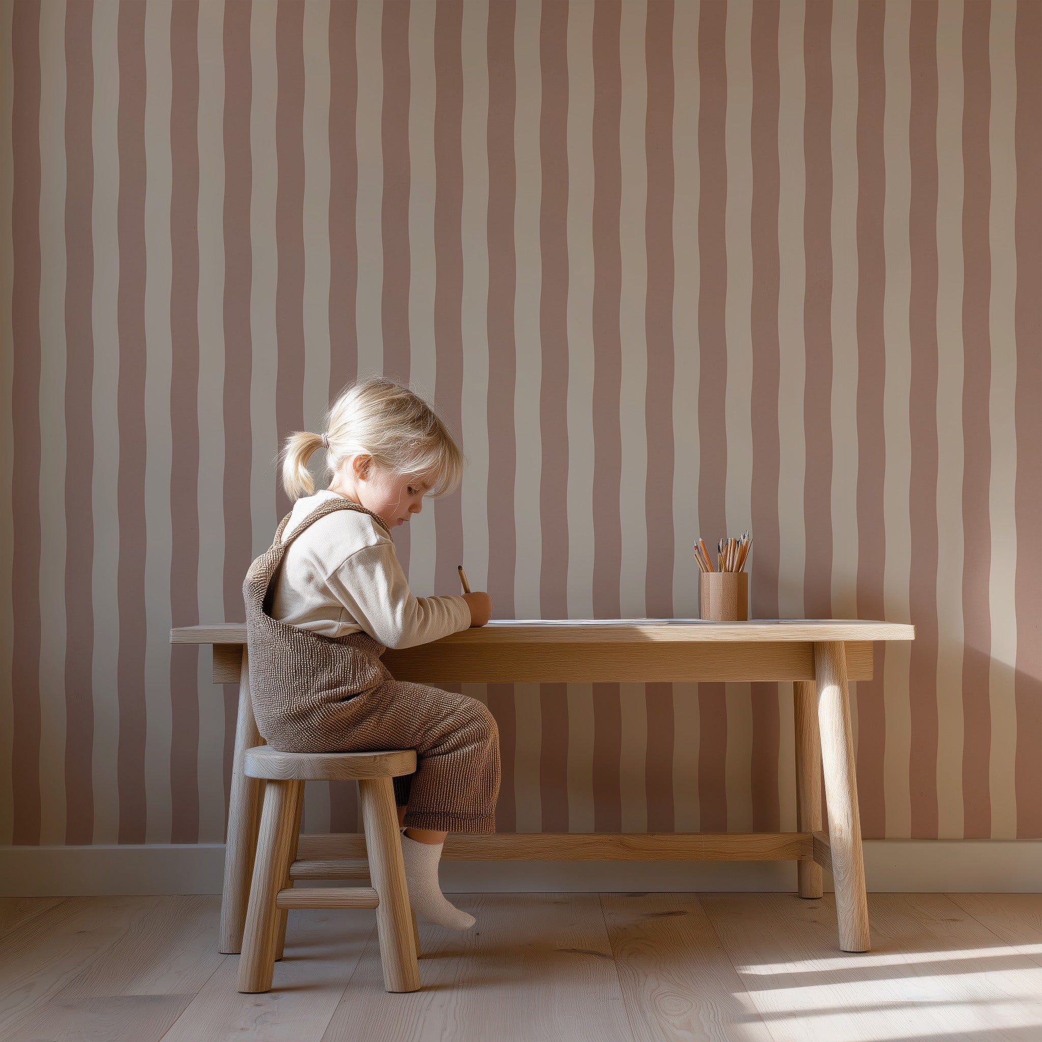 Behang Wavy Stripes - terra pink