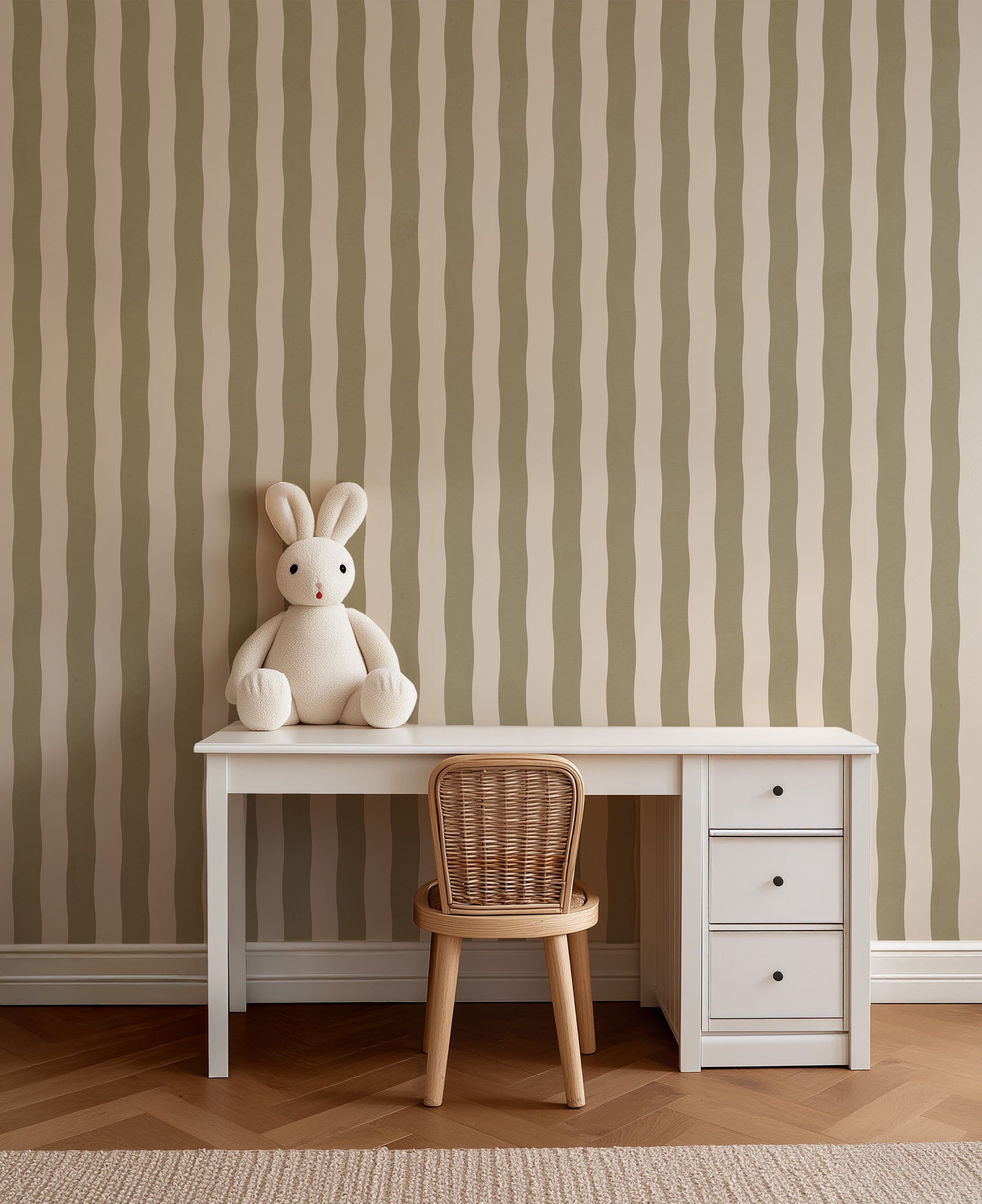 Wallpaper Wavy Stripes - olive green