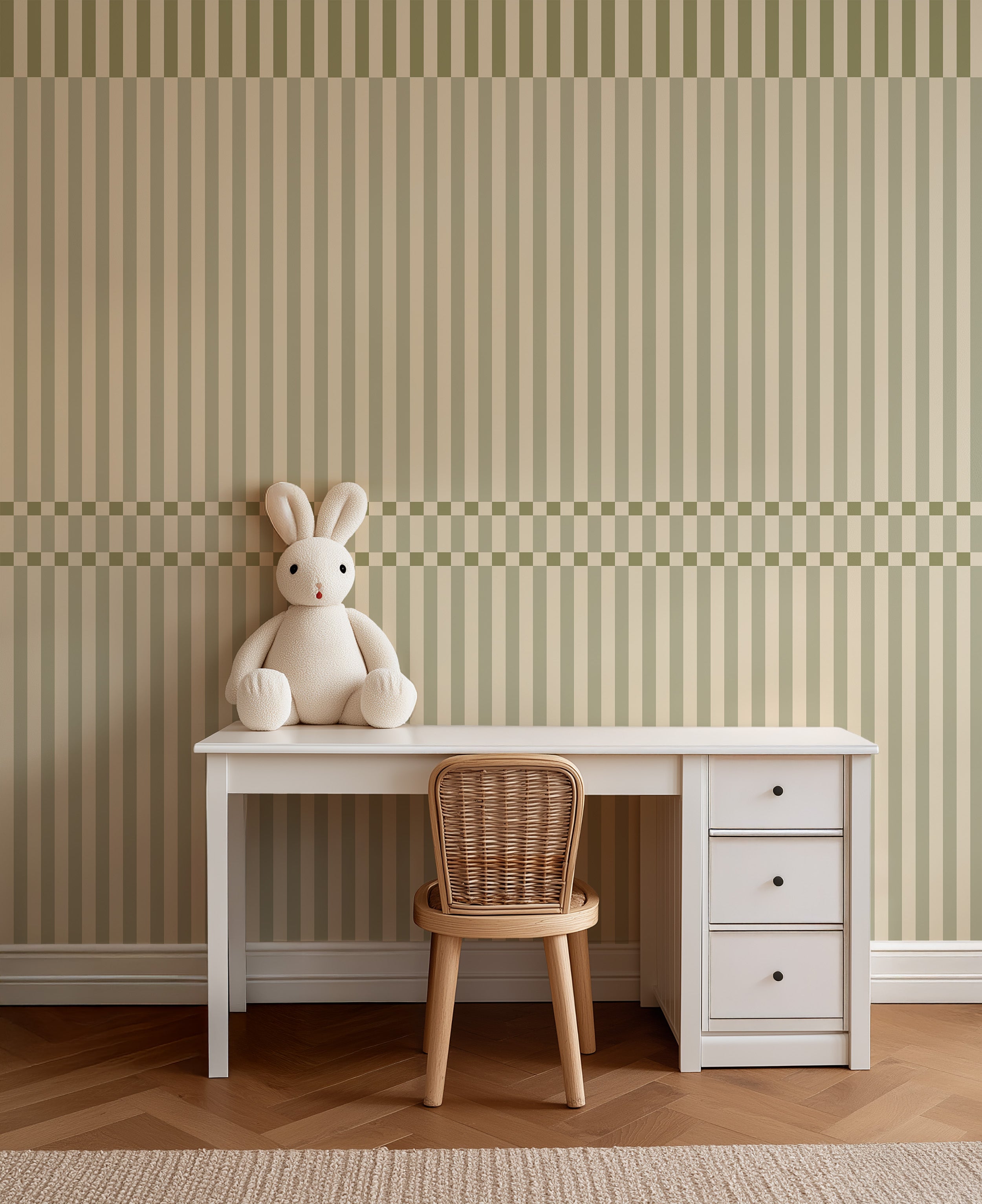 Behang Checkered Stripes - sage