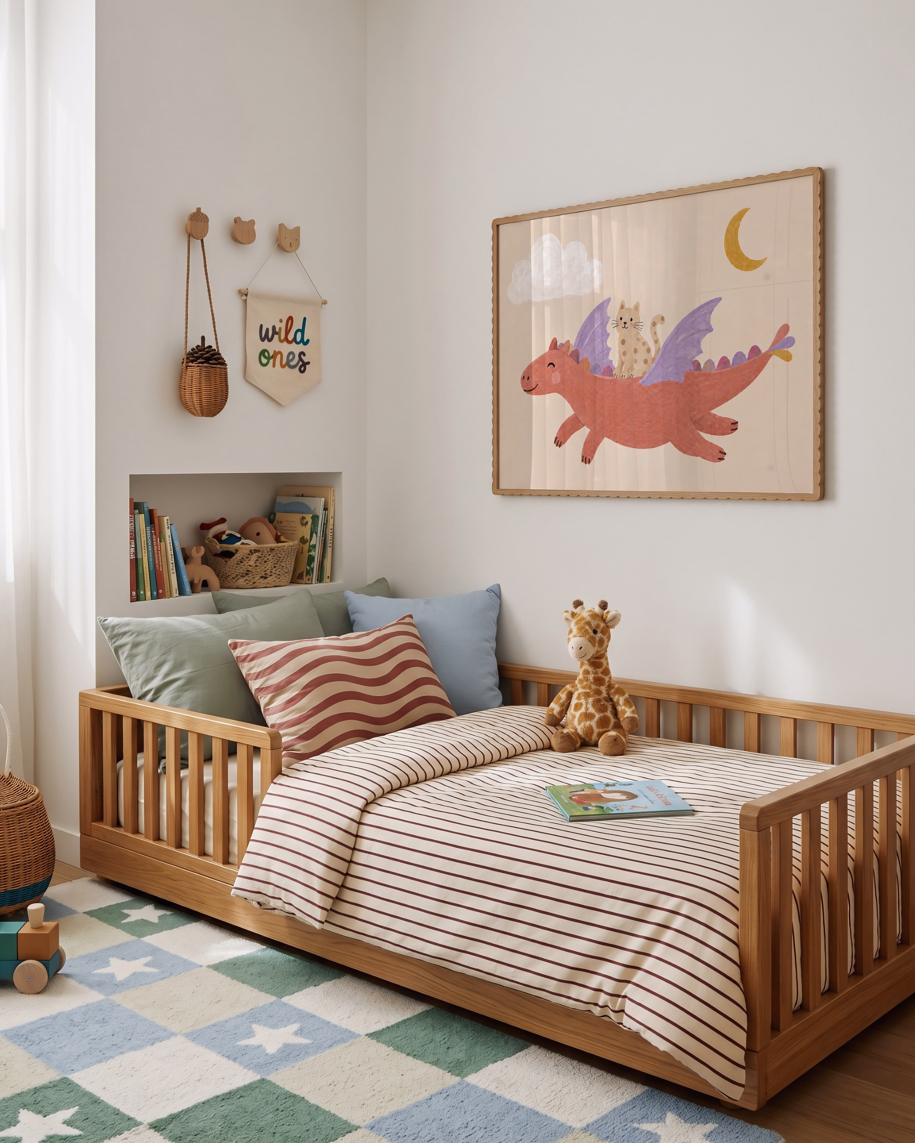 Kinderkamer print - Vliegende draak met poes