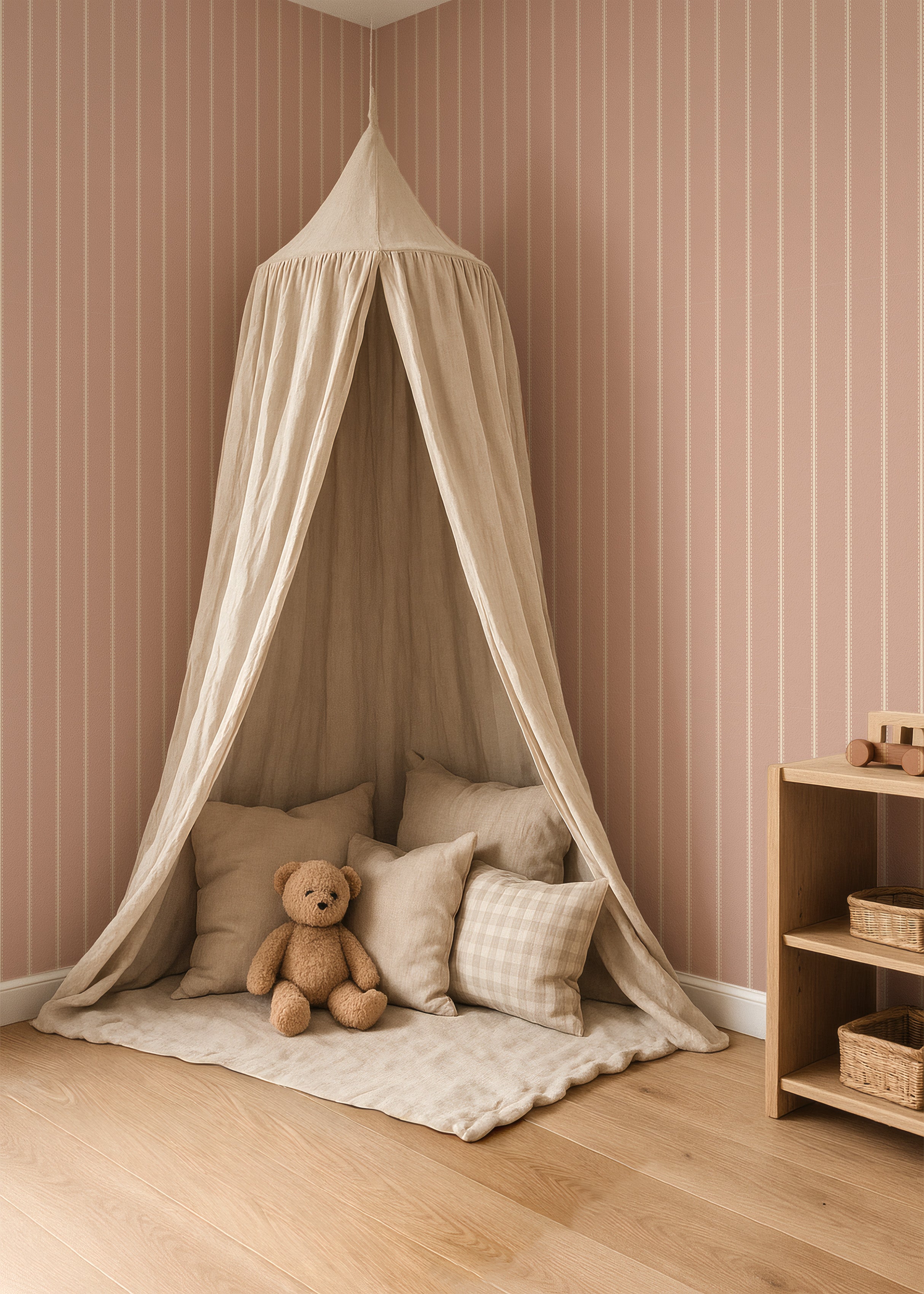 Behang Tiny Stripes - nude pink