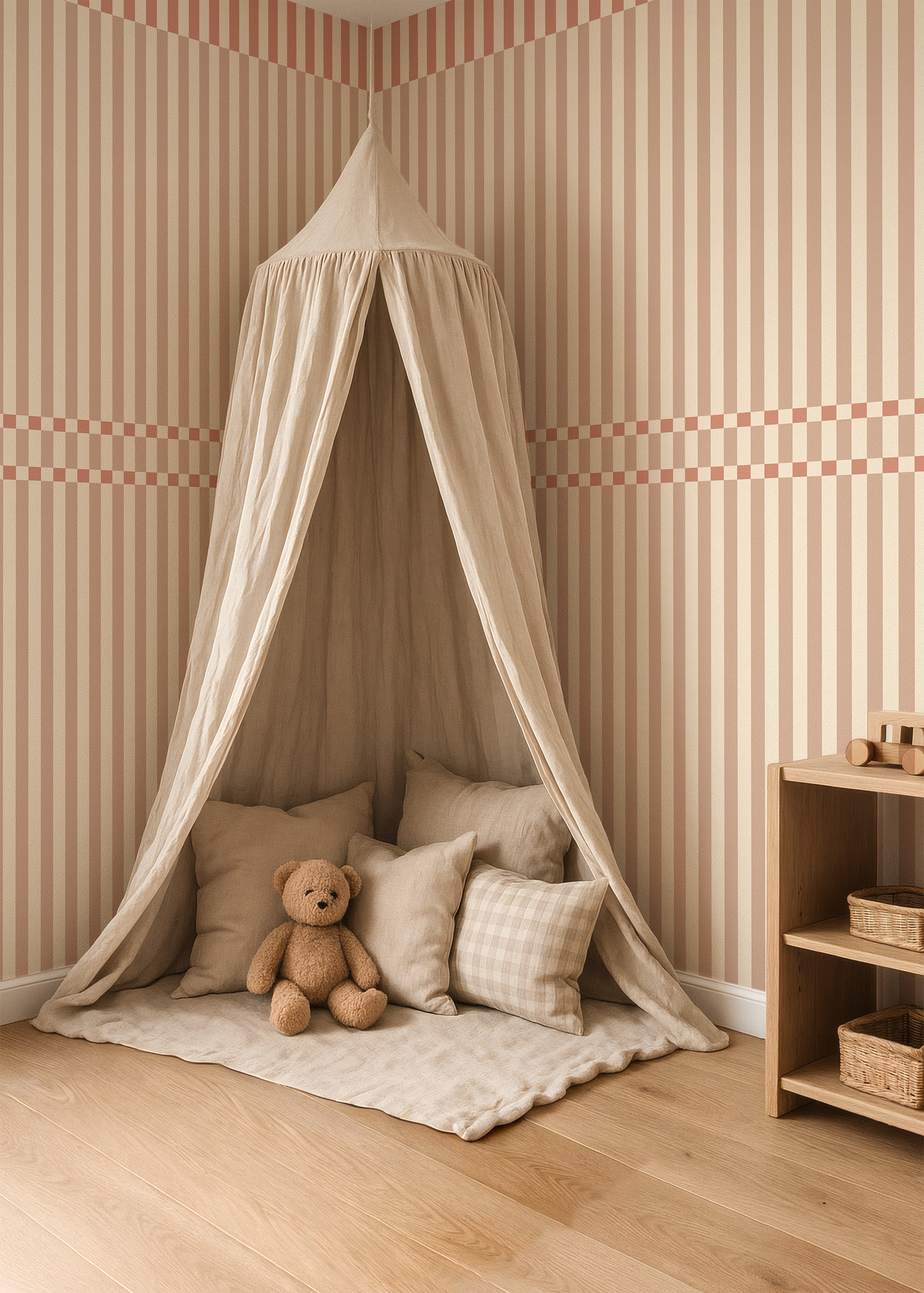 Behang Checkered Stripes - abricot