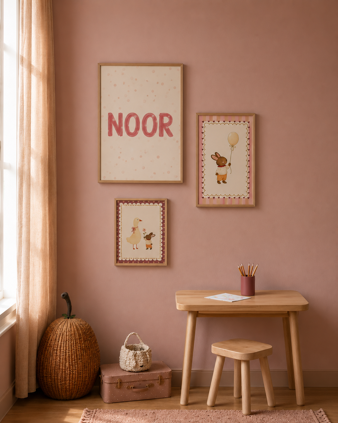 Kinderkamer poster - Konijn met ballon