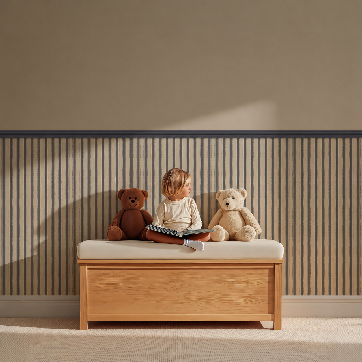 Behang Dotted Stripes - dusty blue