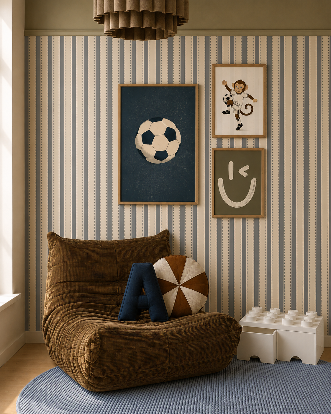 Behang Dotted Stripes - dusty blue