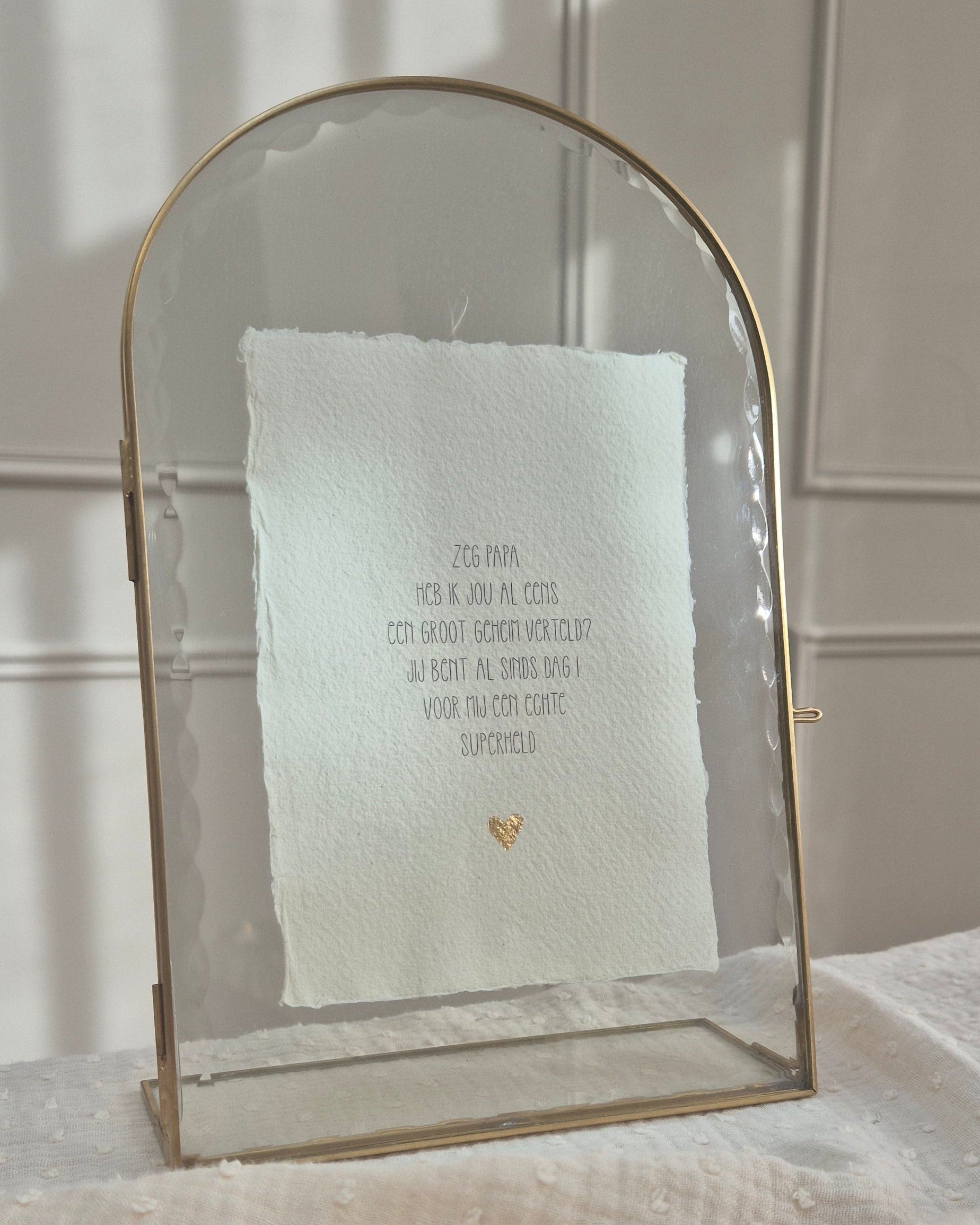 vaderdag cadeau met gedichtje en goud hartje op handgeschept papier