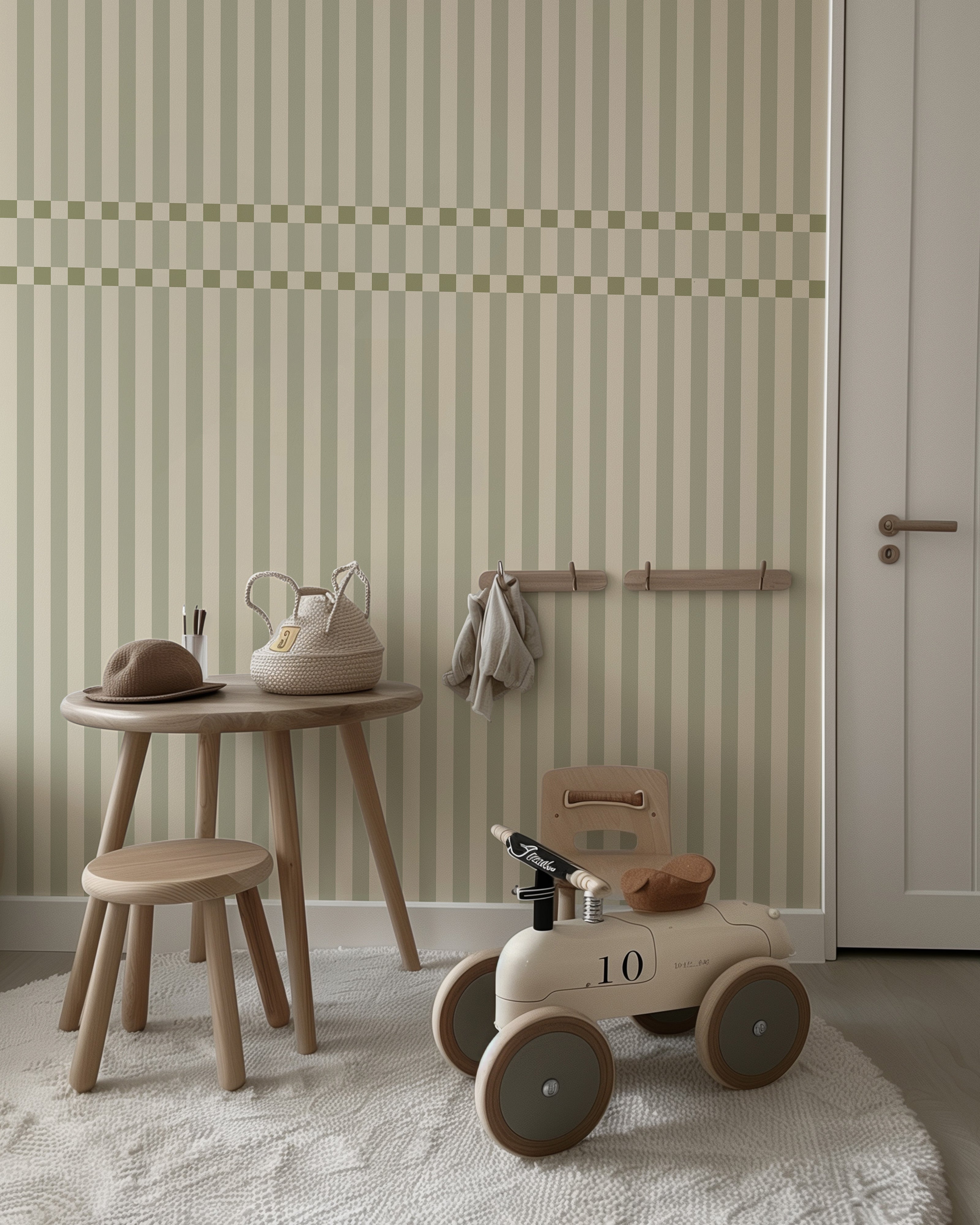 Behang Checkered Stripes - sage