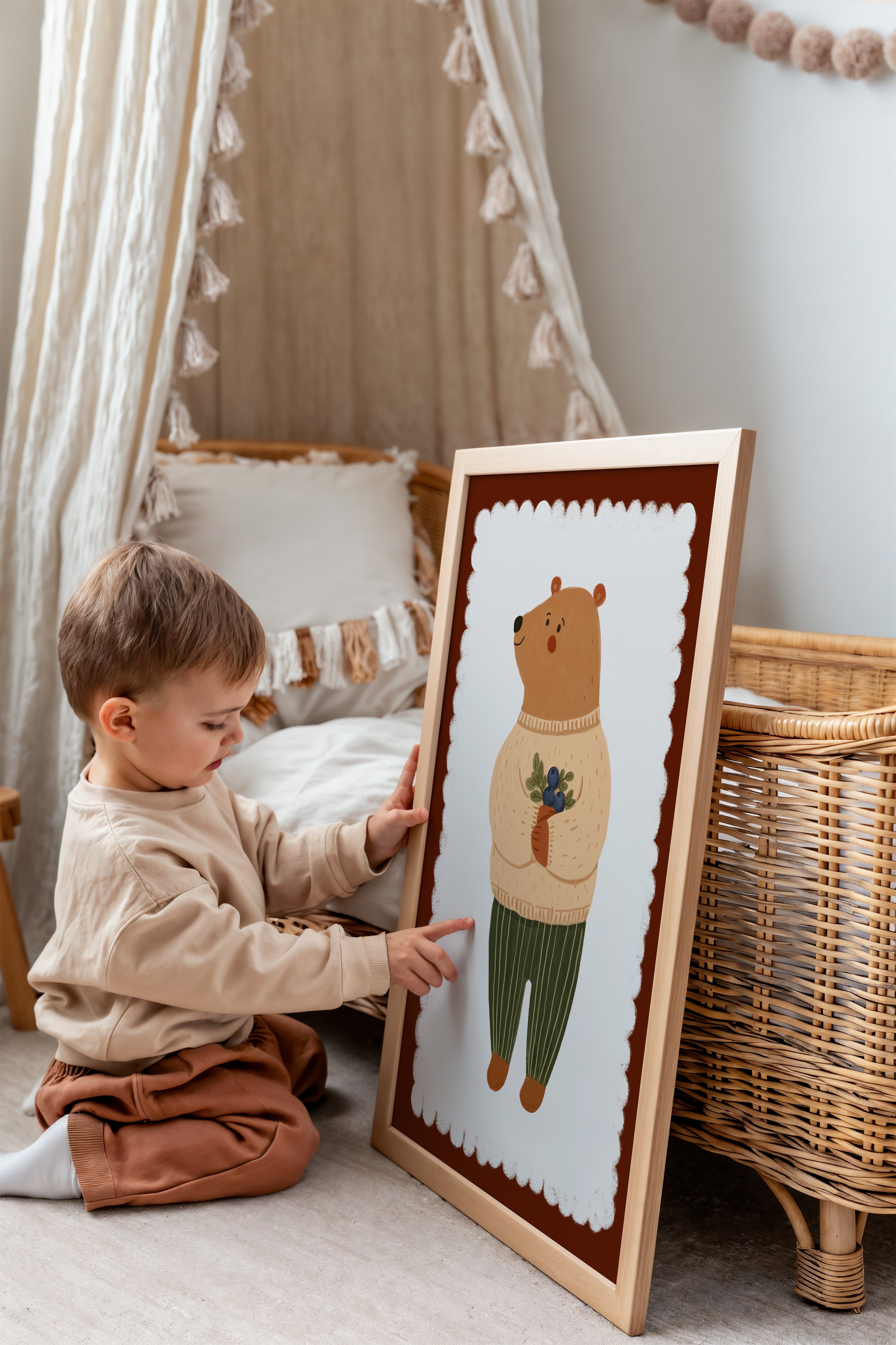 Kinderkamer print - Beer met bosbessen