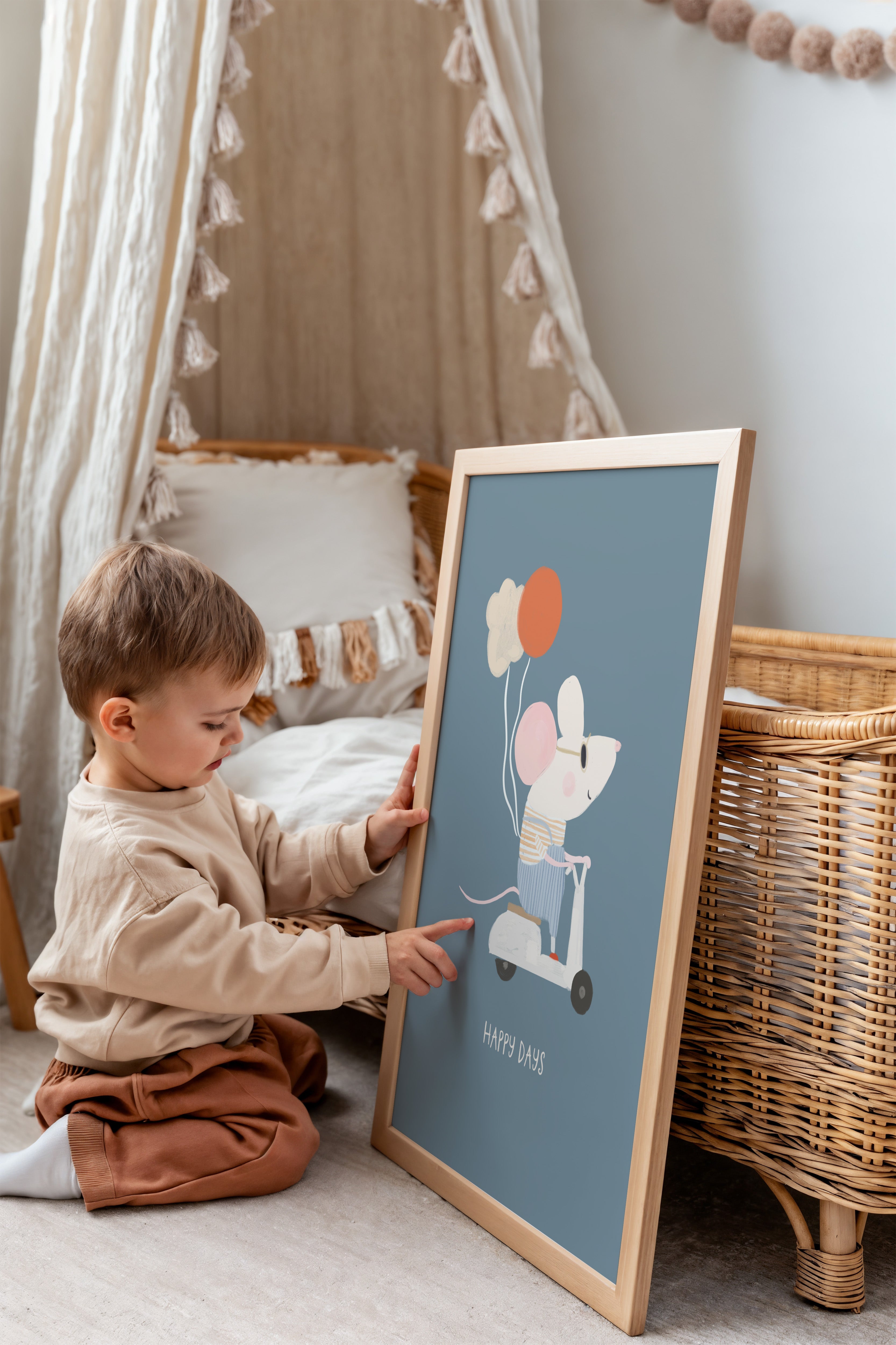 Children's room print – Mouse on Scooter with Balloons