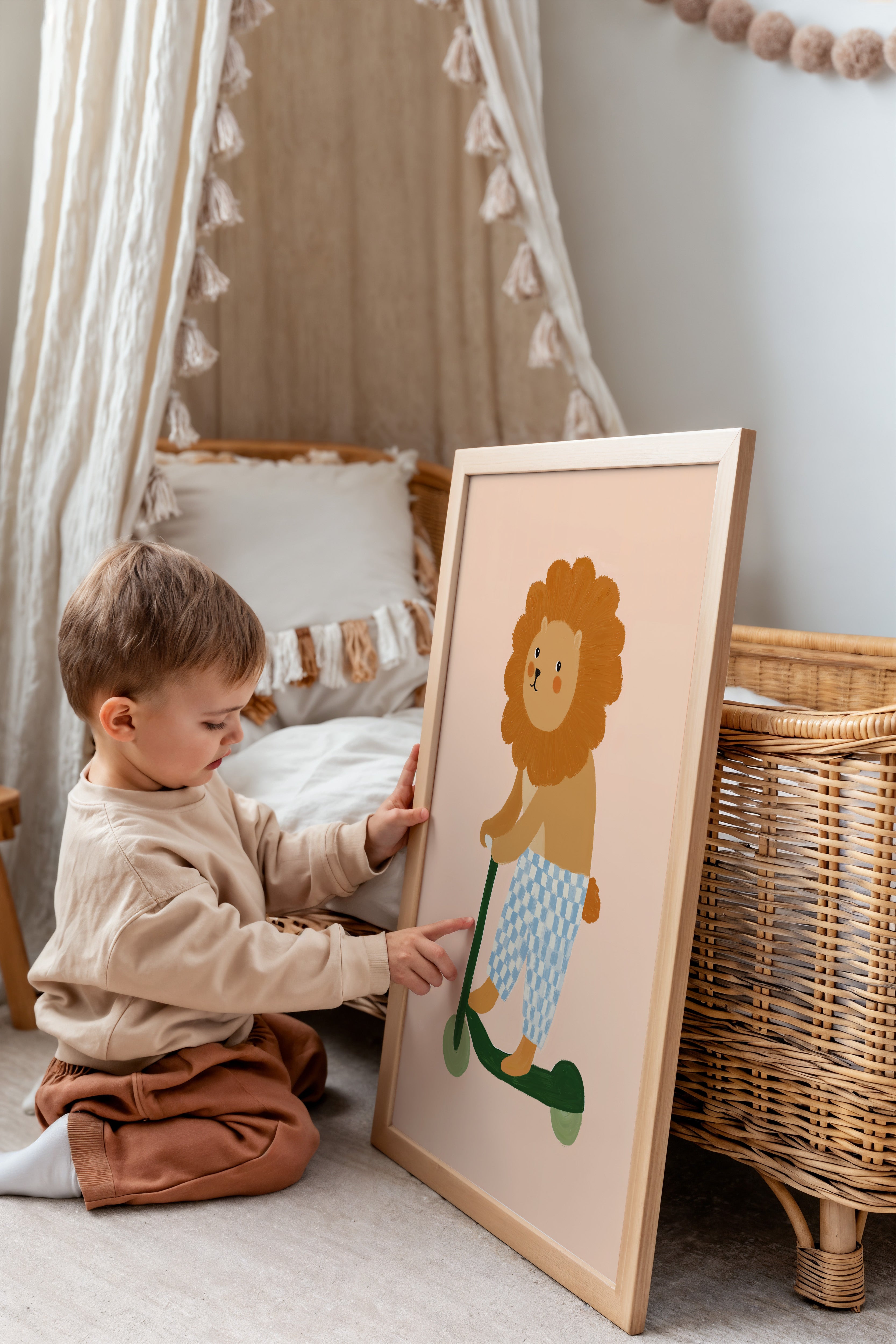 Children's room print - Lion on scooter