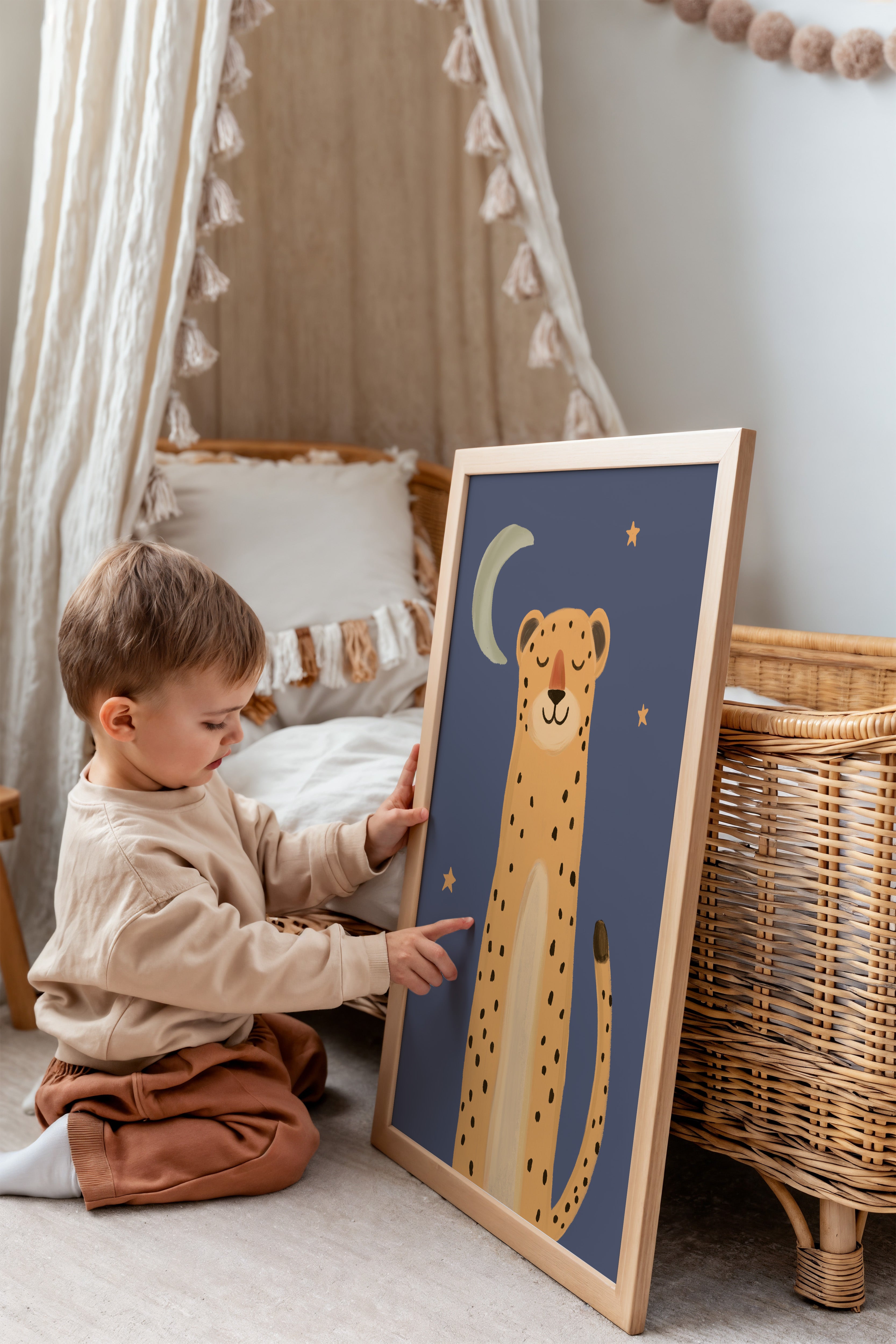 Children's room print – Leopard under the moon