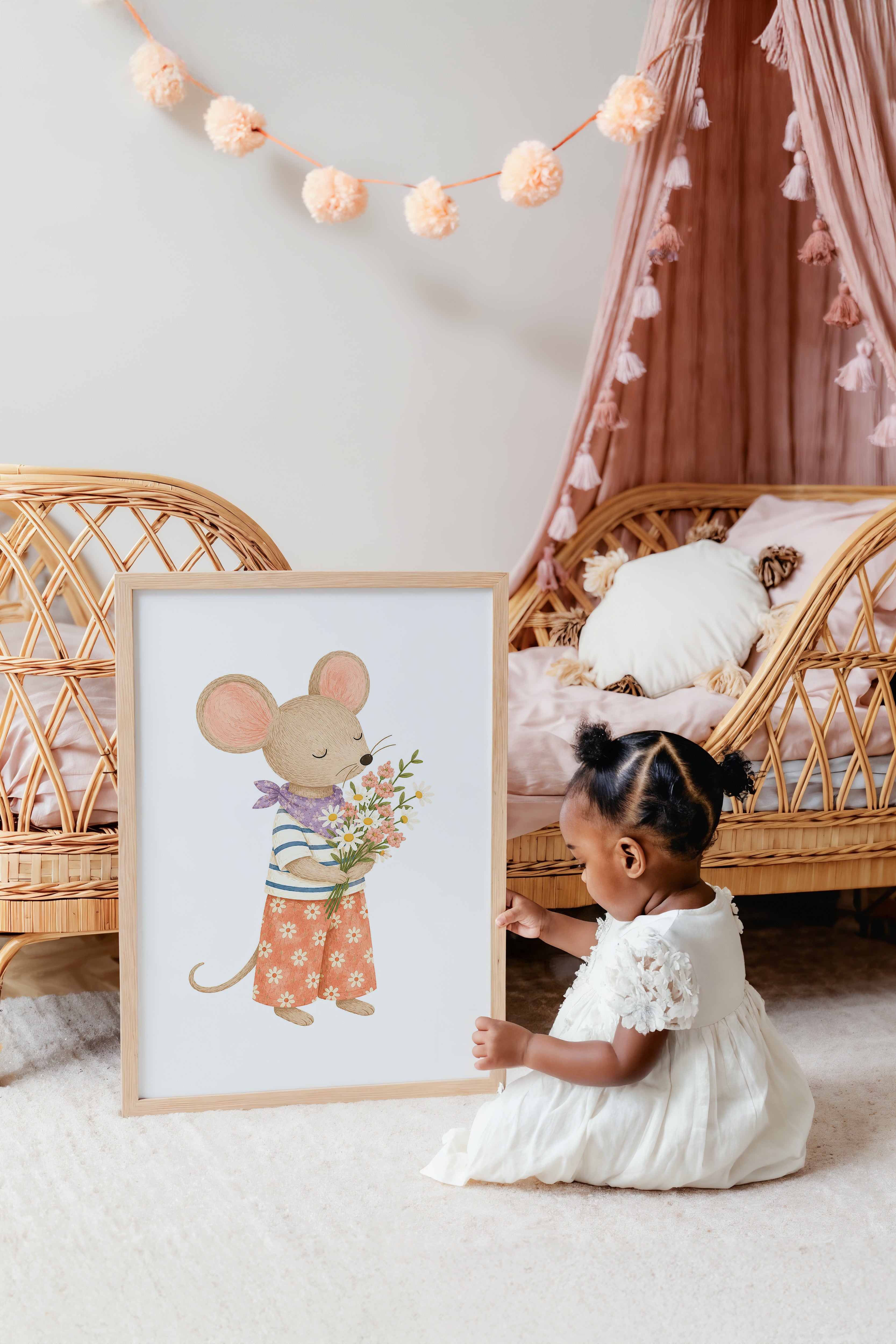 Kinderkamer print - Muis met Veldbloemen