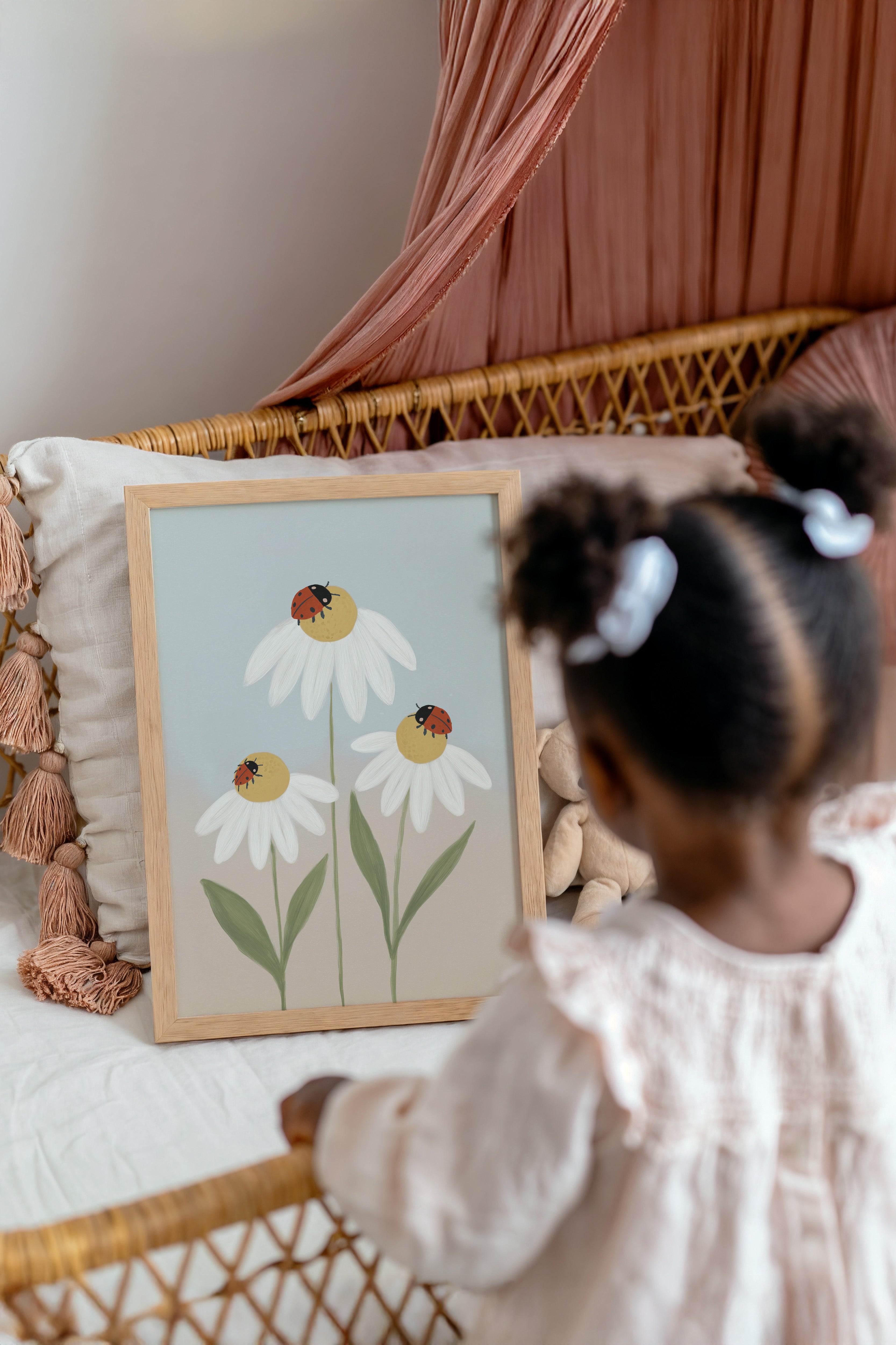 Nursery print - Ladybugs and daisies