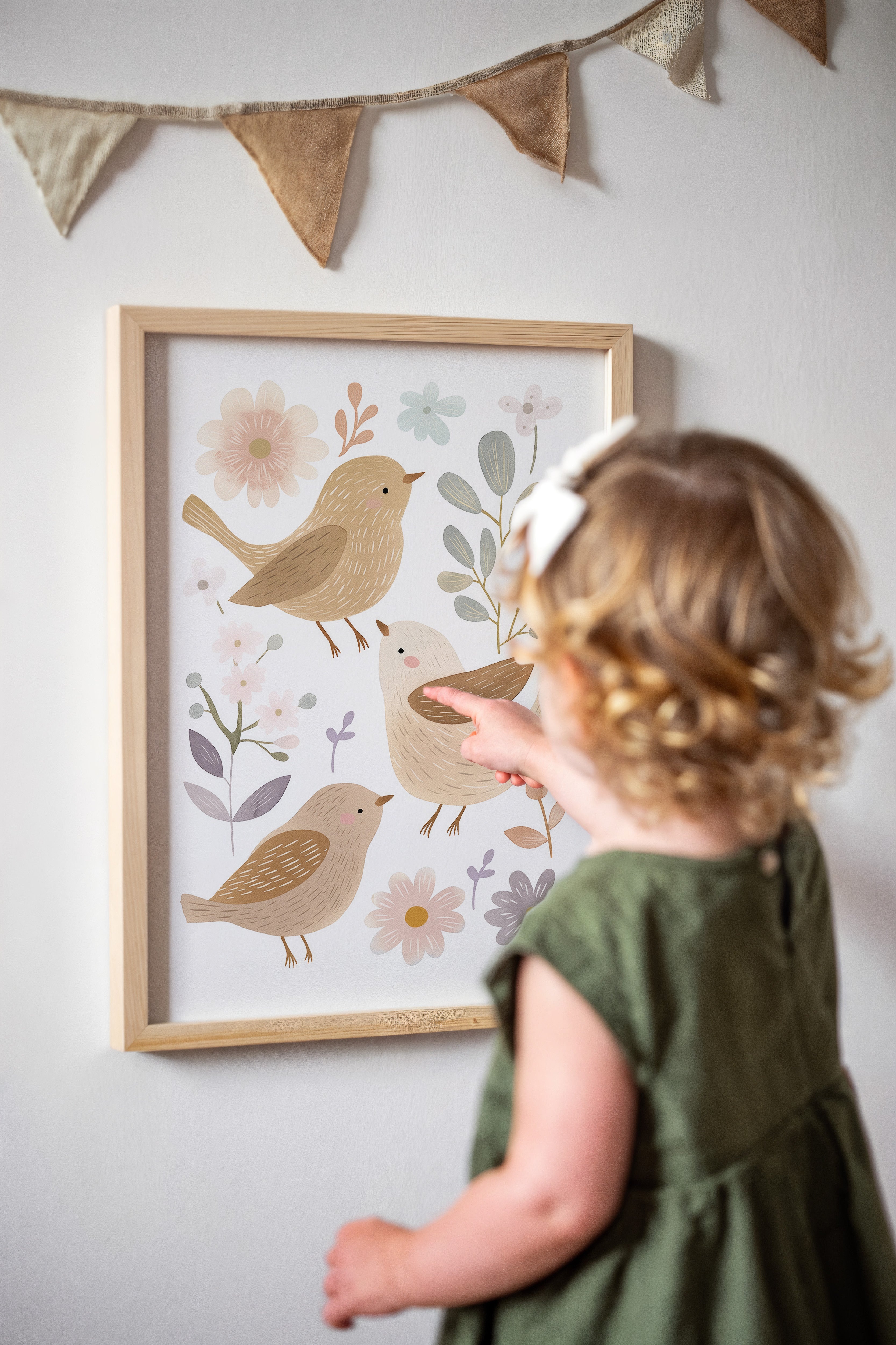 Kinderkamer print - Vogeltjes en Bloemen