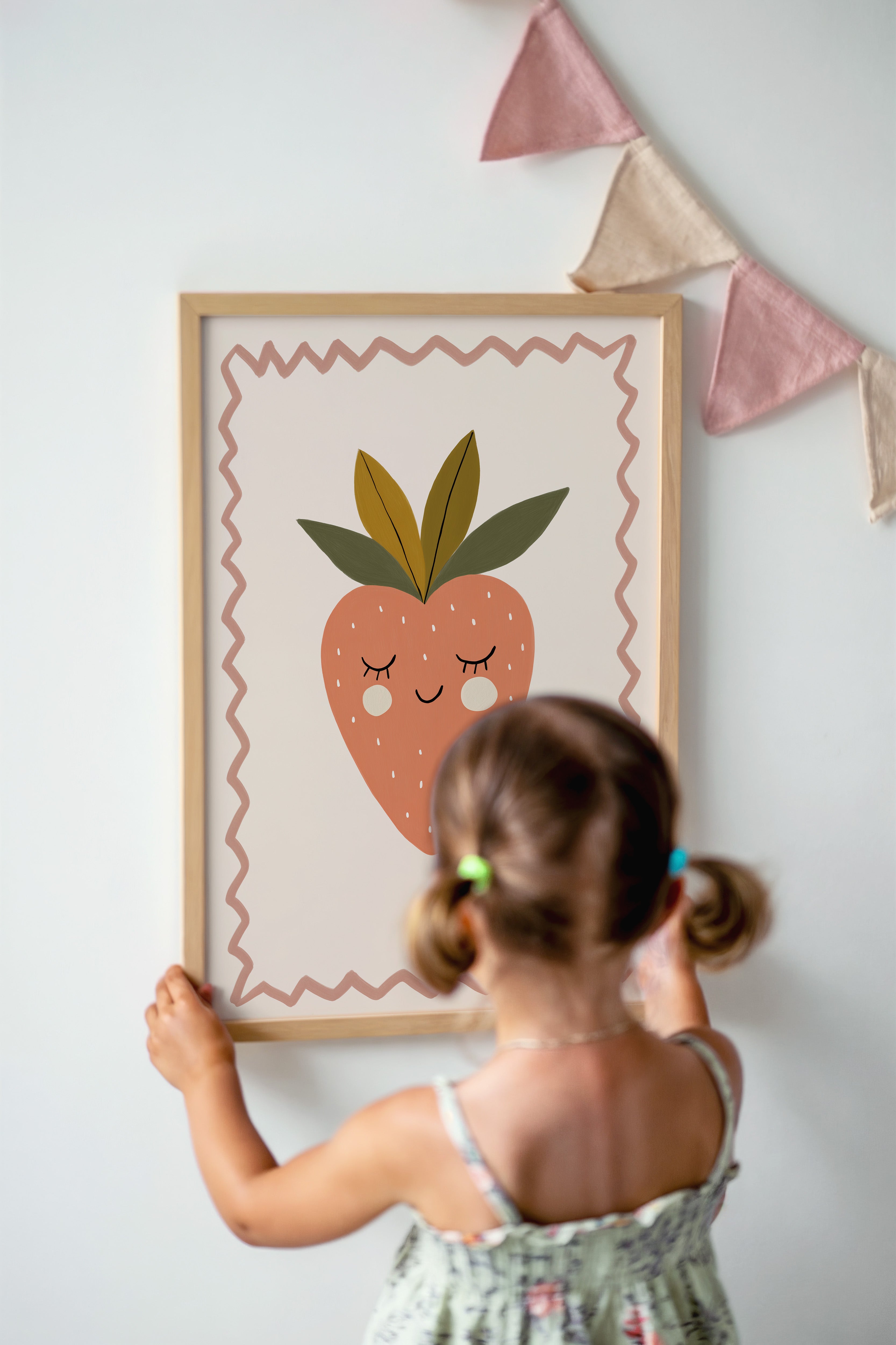 Kinderkamer print - Aardbei met gezicht