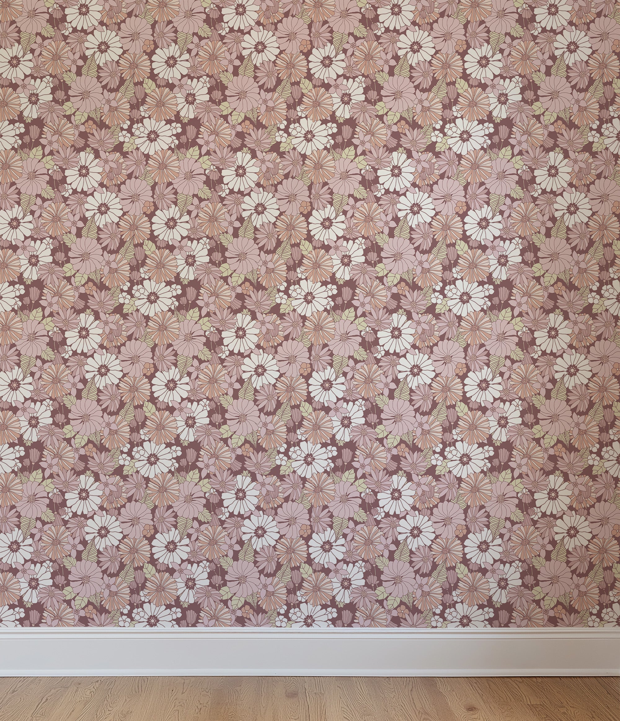 Behang Retro Flowers - mauve