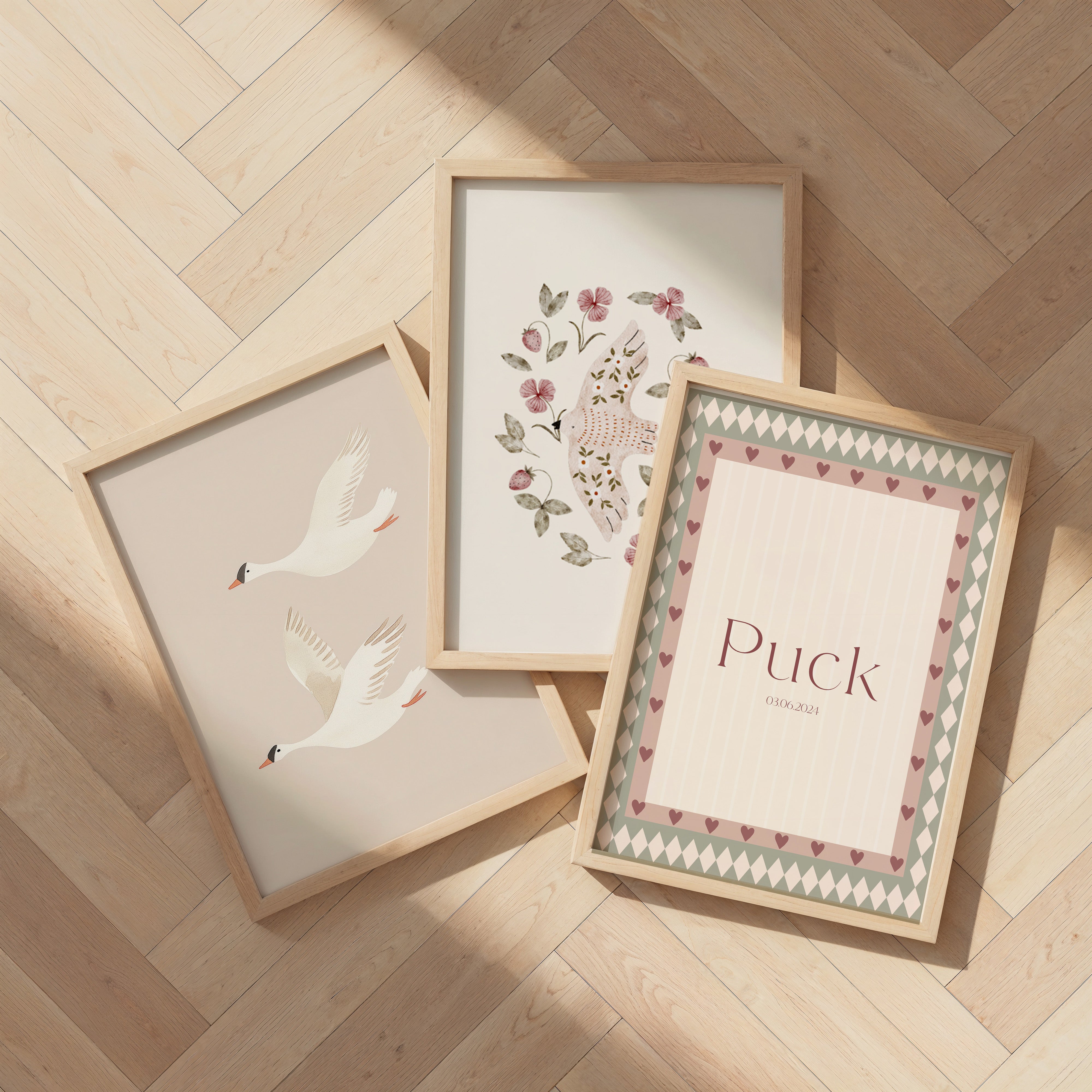 Naamposter klein hartje - sage/blush