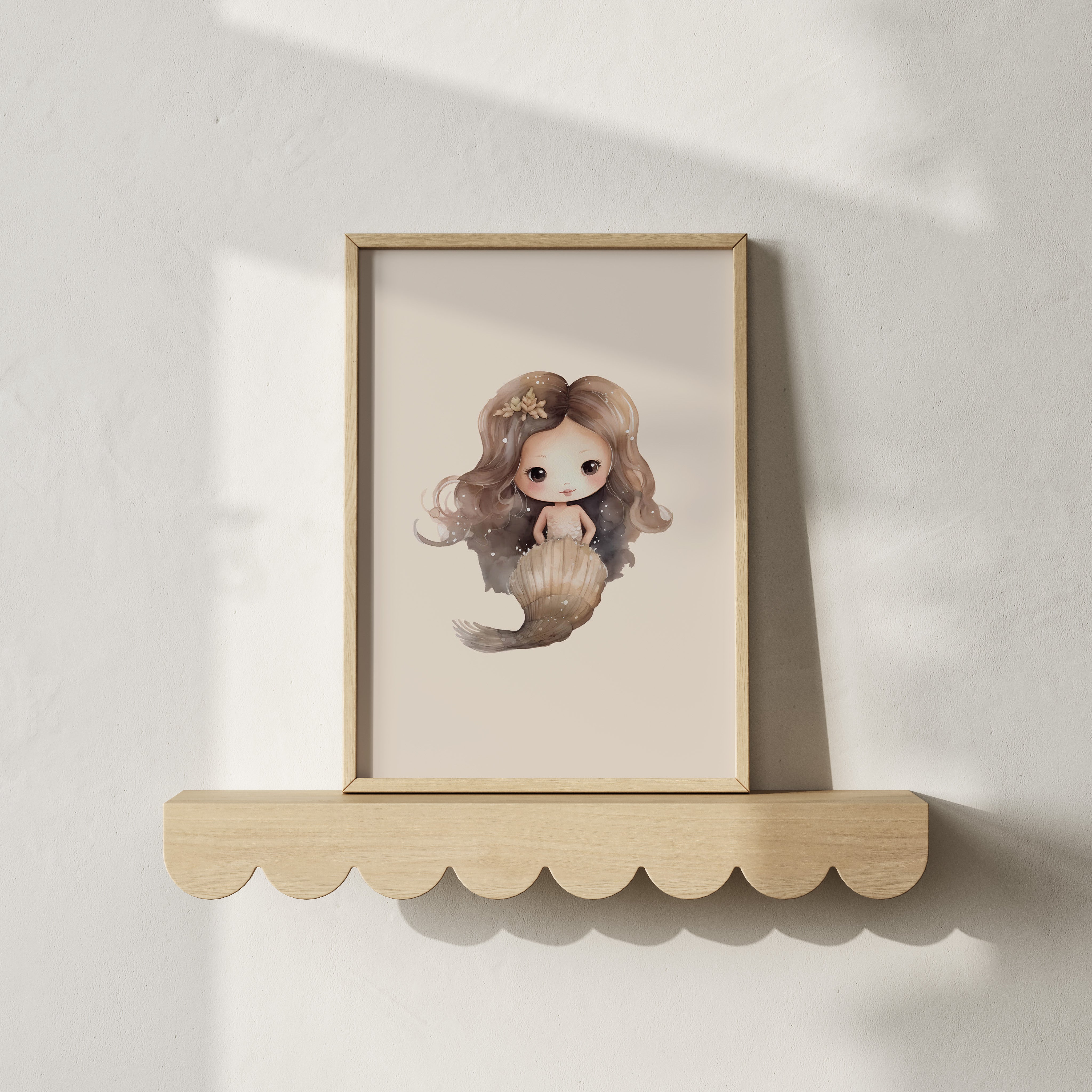 Kinderkamer poster - Zeemeermin beige met schelpstaart | Mermaids