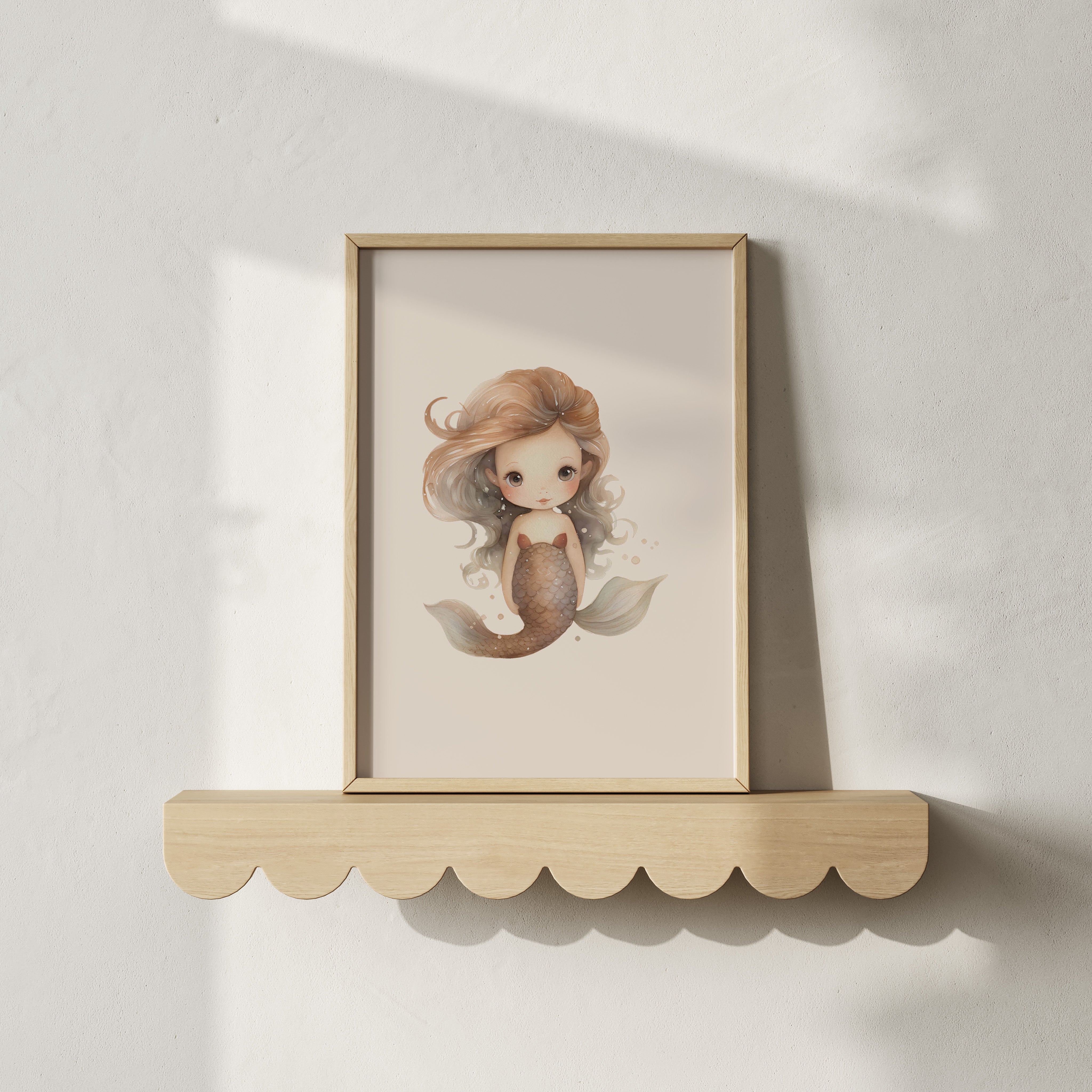 Kinderkamer poster - Zeemeermin beige met golvend haar | Mermaids