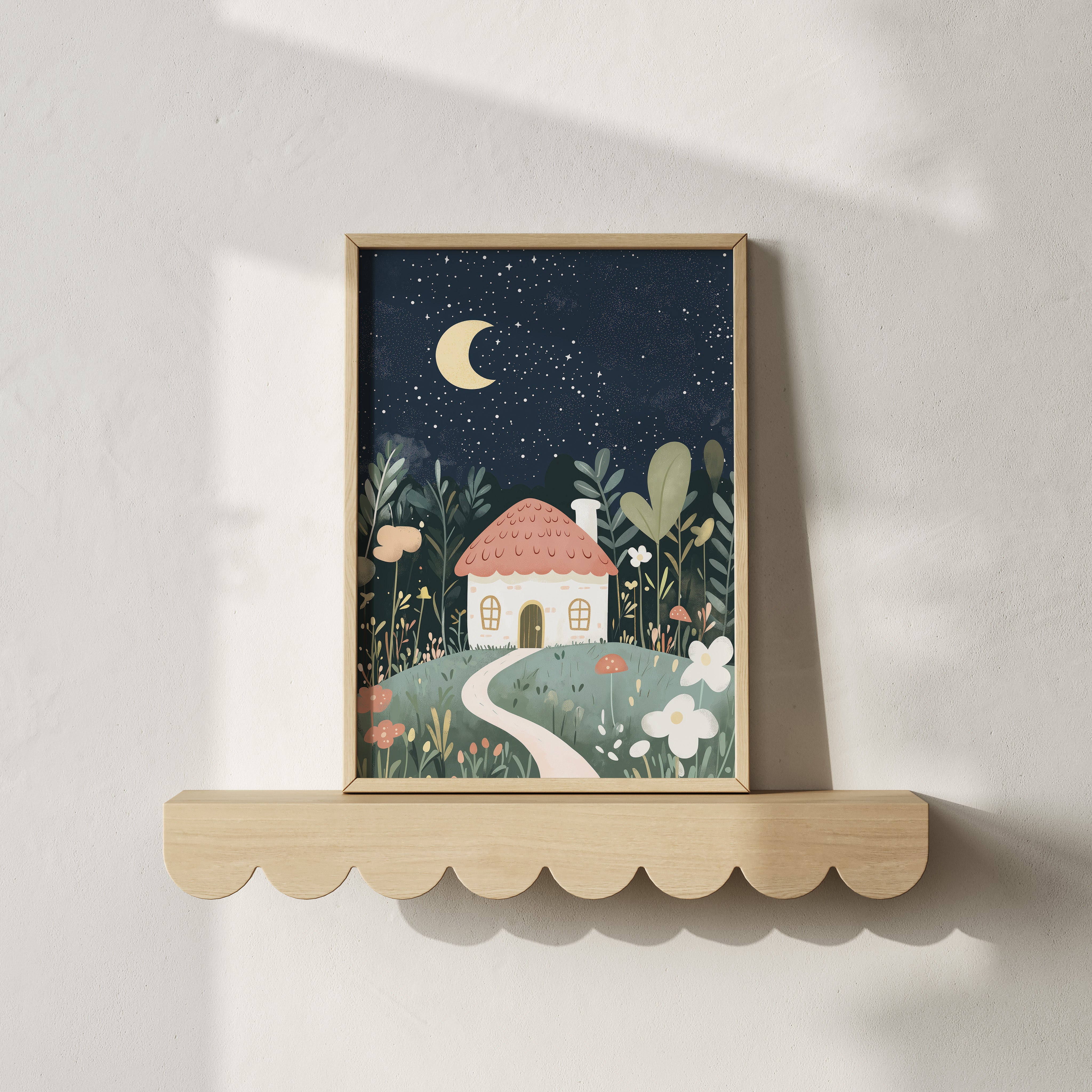 Kinderkamer print - Nacht huisje