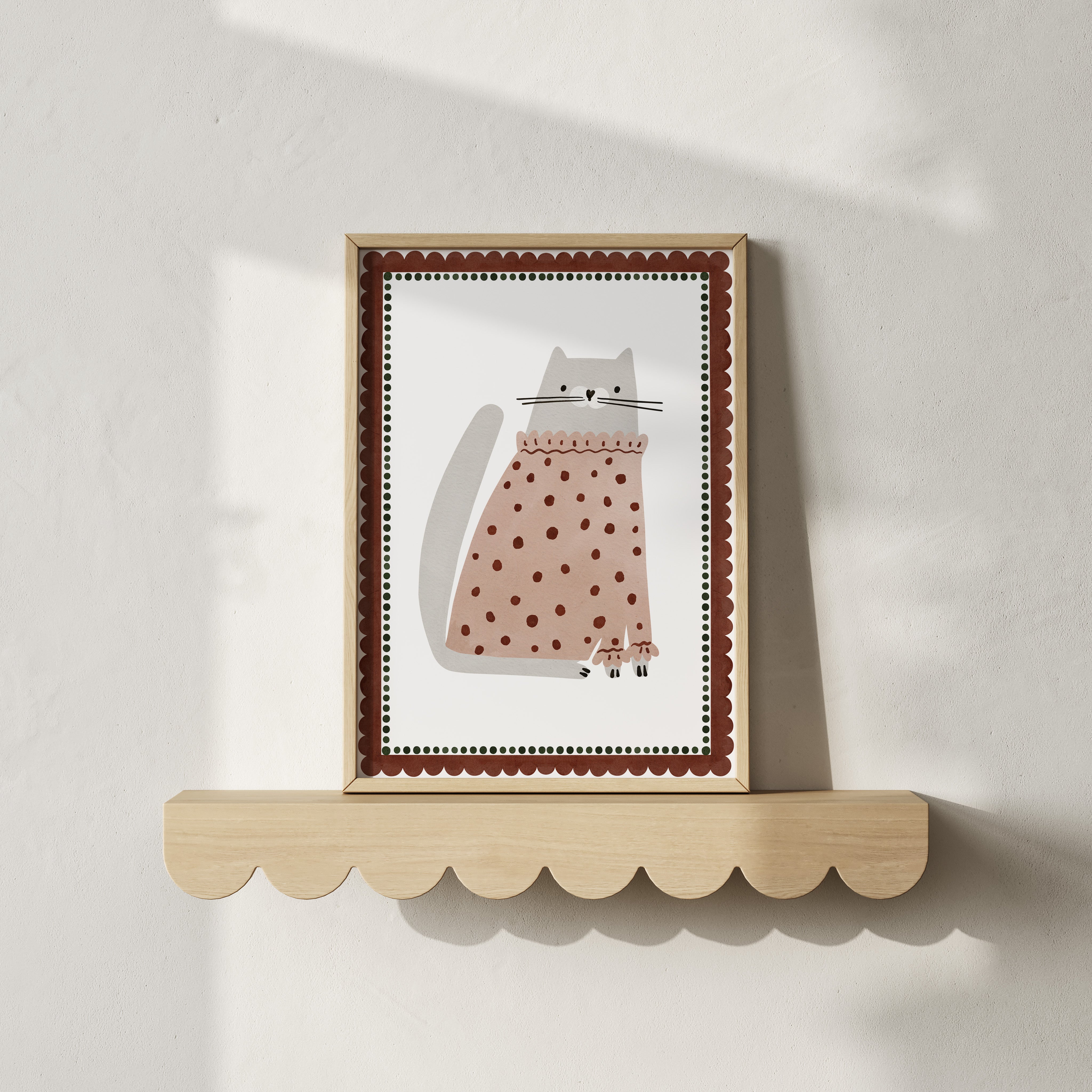 Retro kinderkamer poster - Kat met stippen