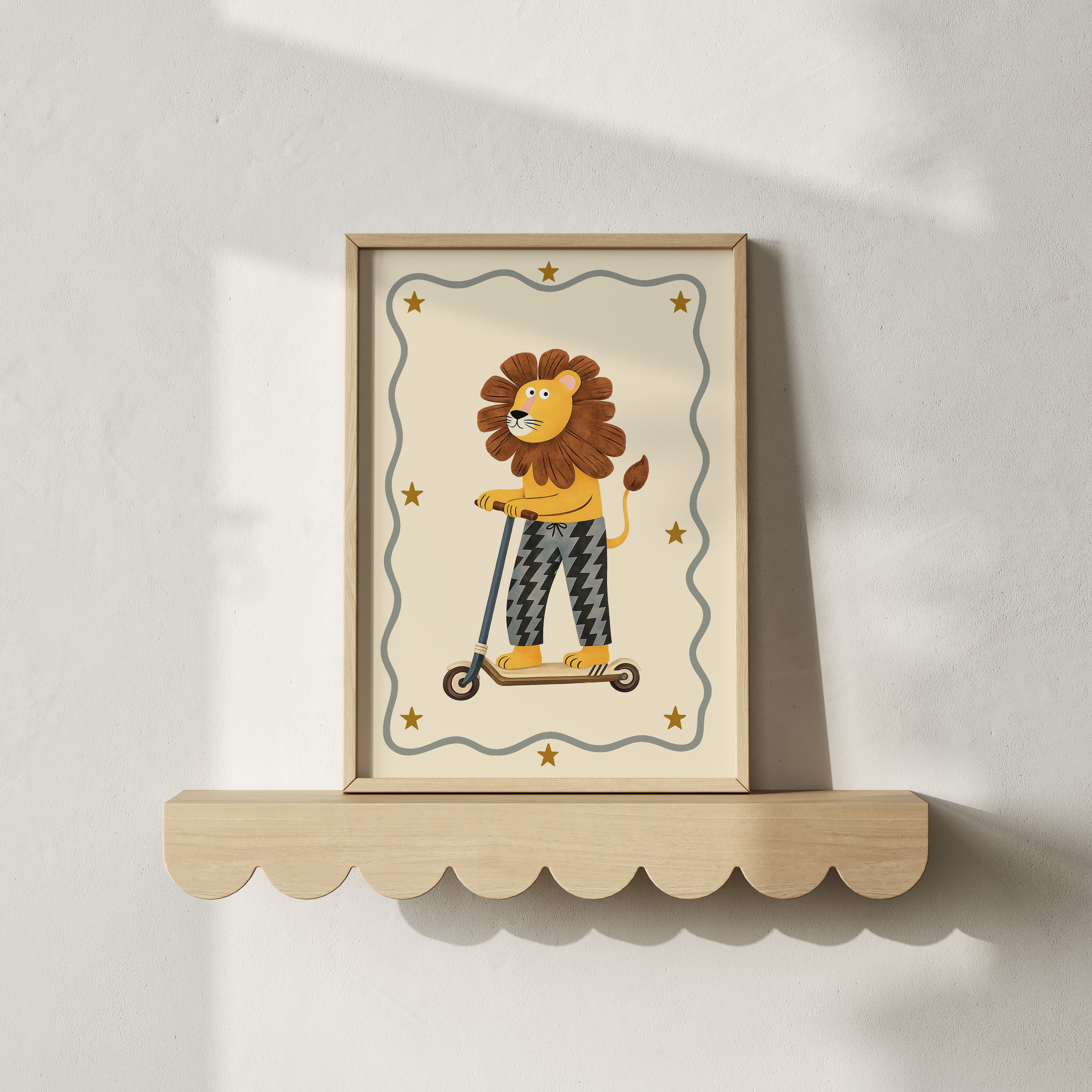 Kinderkamer print - Stoere leeuw op step