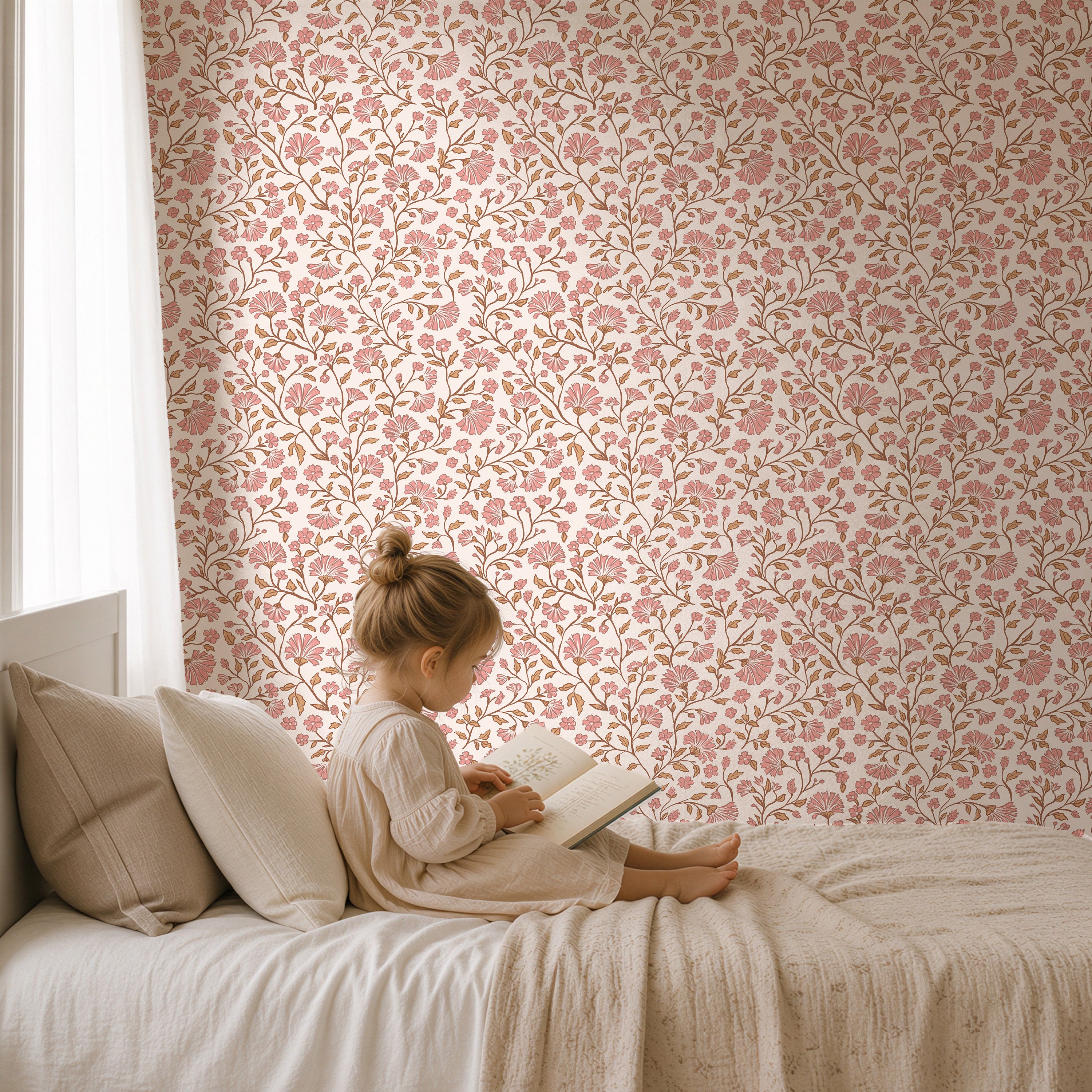 Behang Peach Bloom - blush ivory