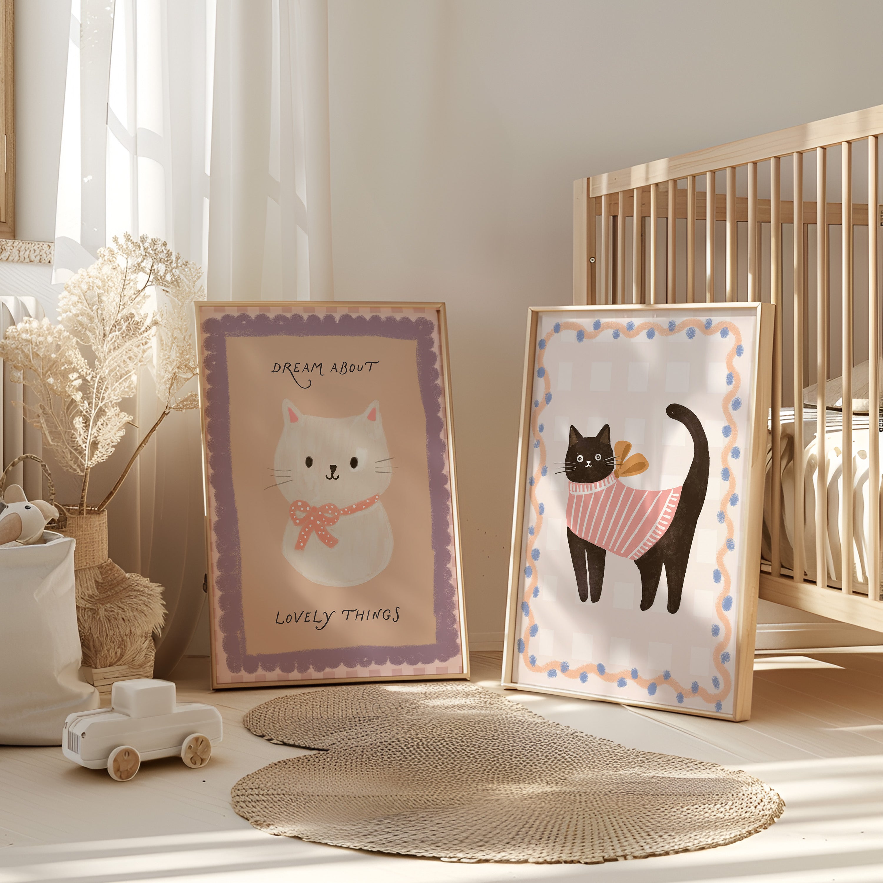 Children's room print – Black cat with sweater