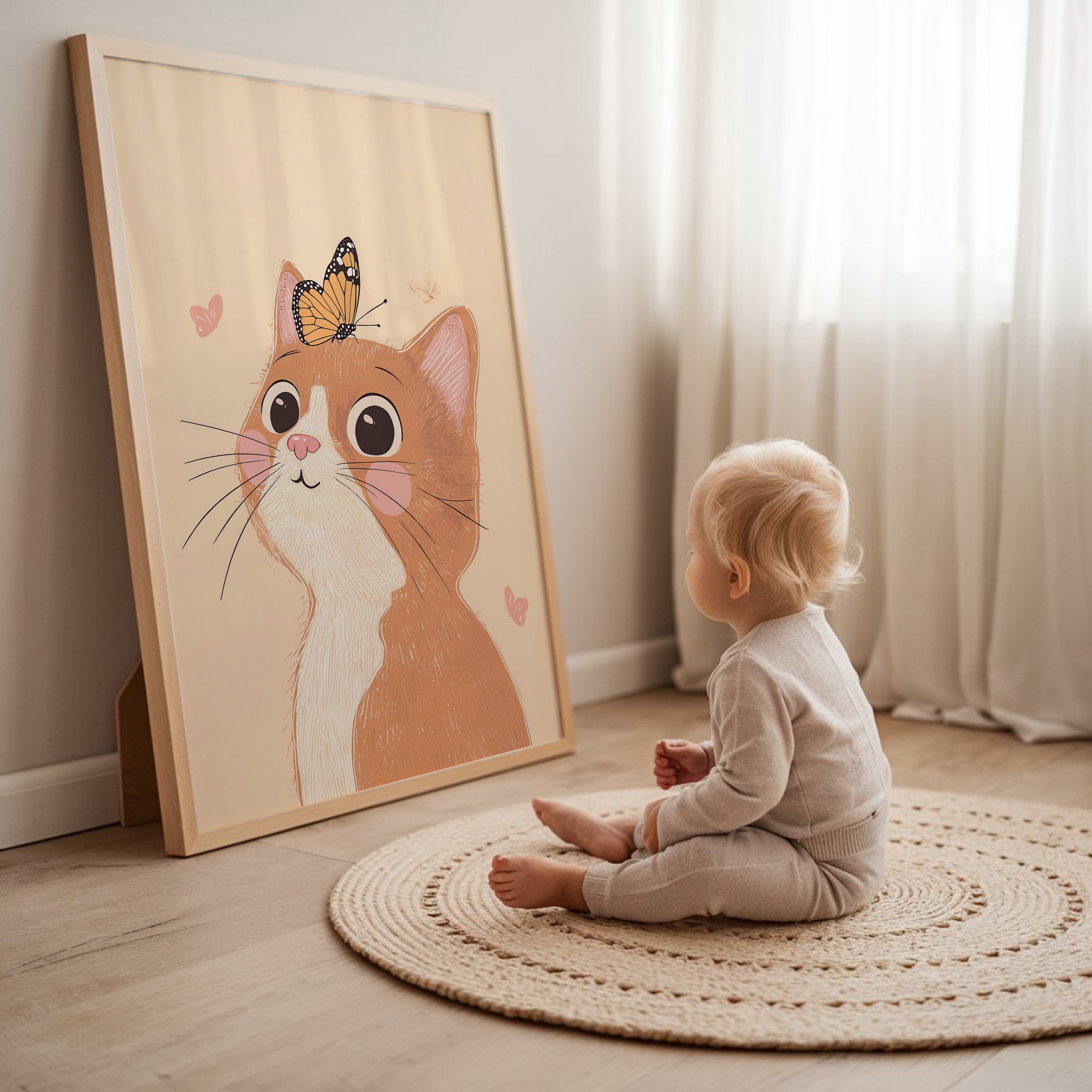 Kinderkamer print - Lieve kat met vlinder