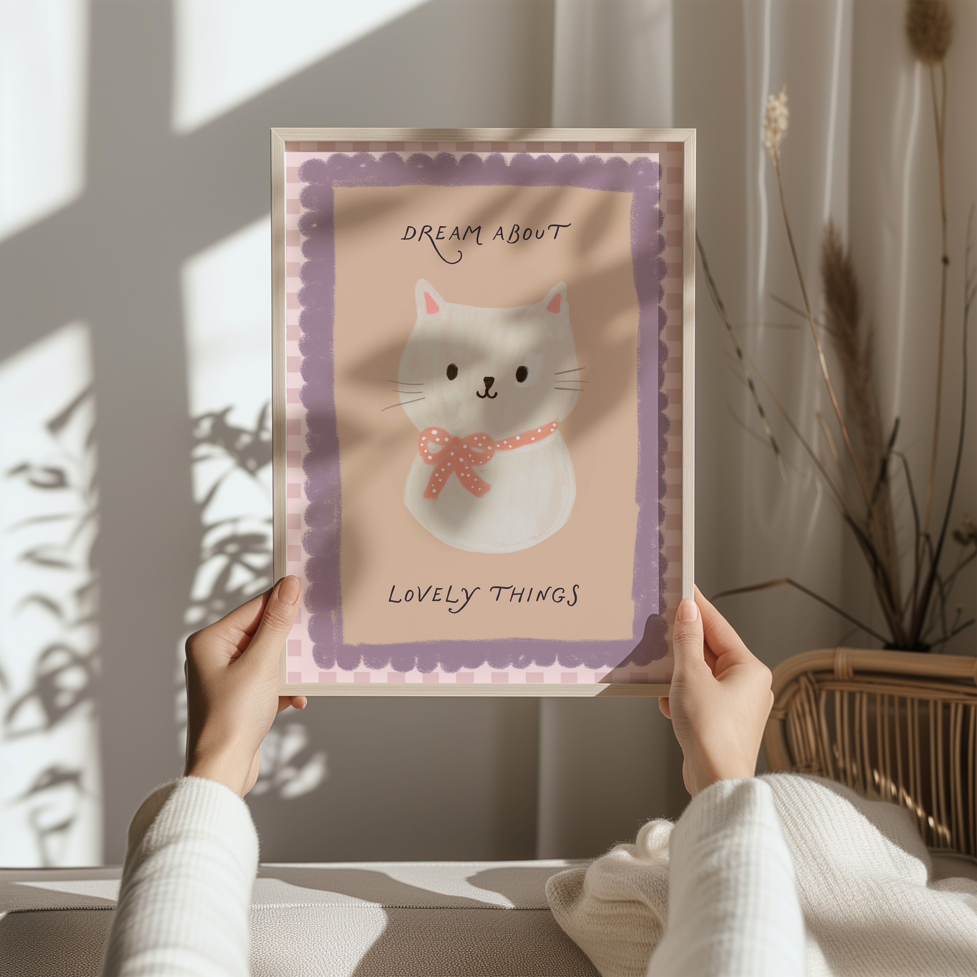 Kinderkamer print – Kat met Strik en Tekst