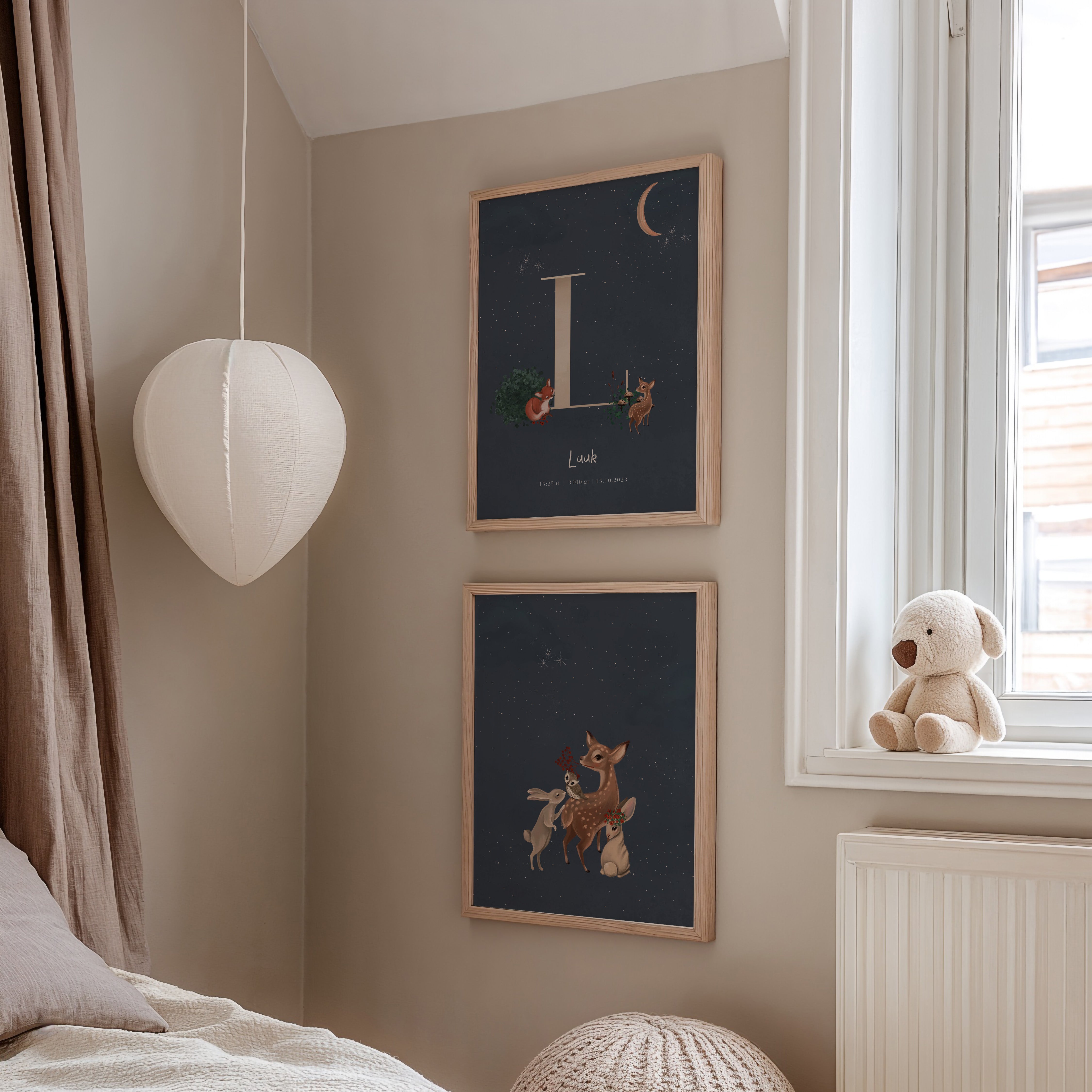 Geboorteposter Enchanted Forest - donkerblauw