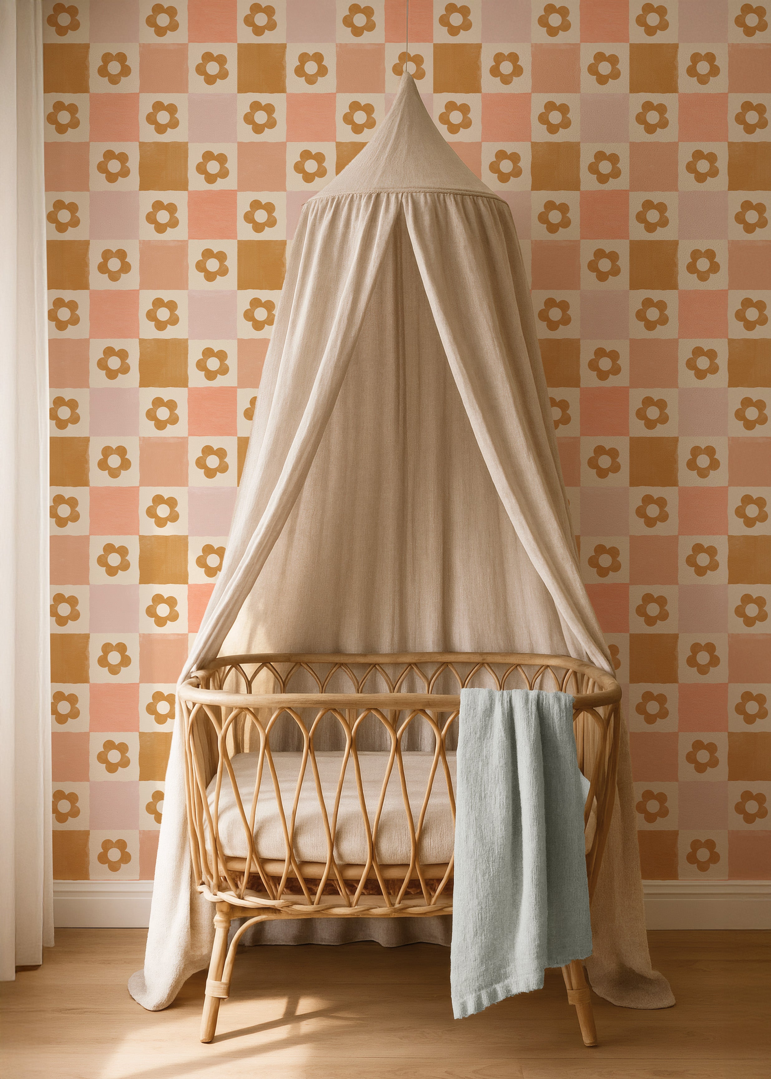 Wallpaper Checkered Checkered - lilac with flowers