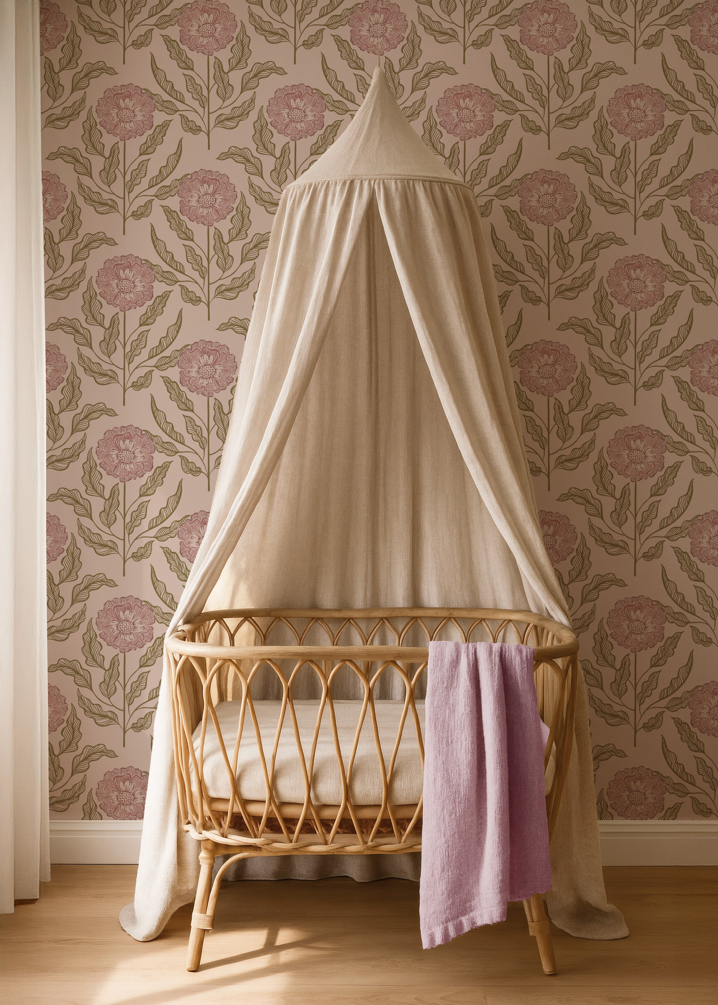 Wallpaper Sunset Flowers - dusty rose