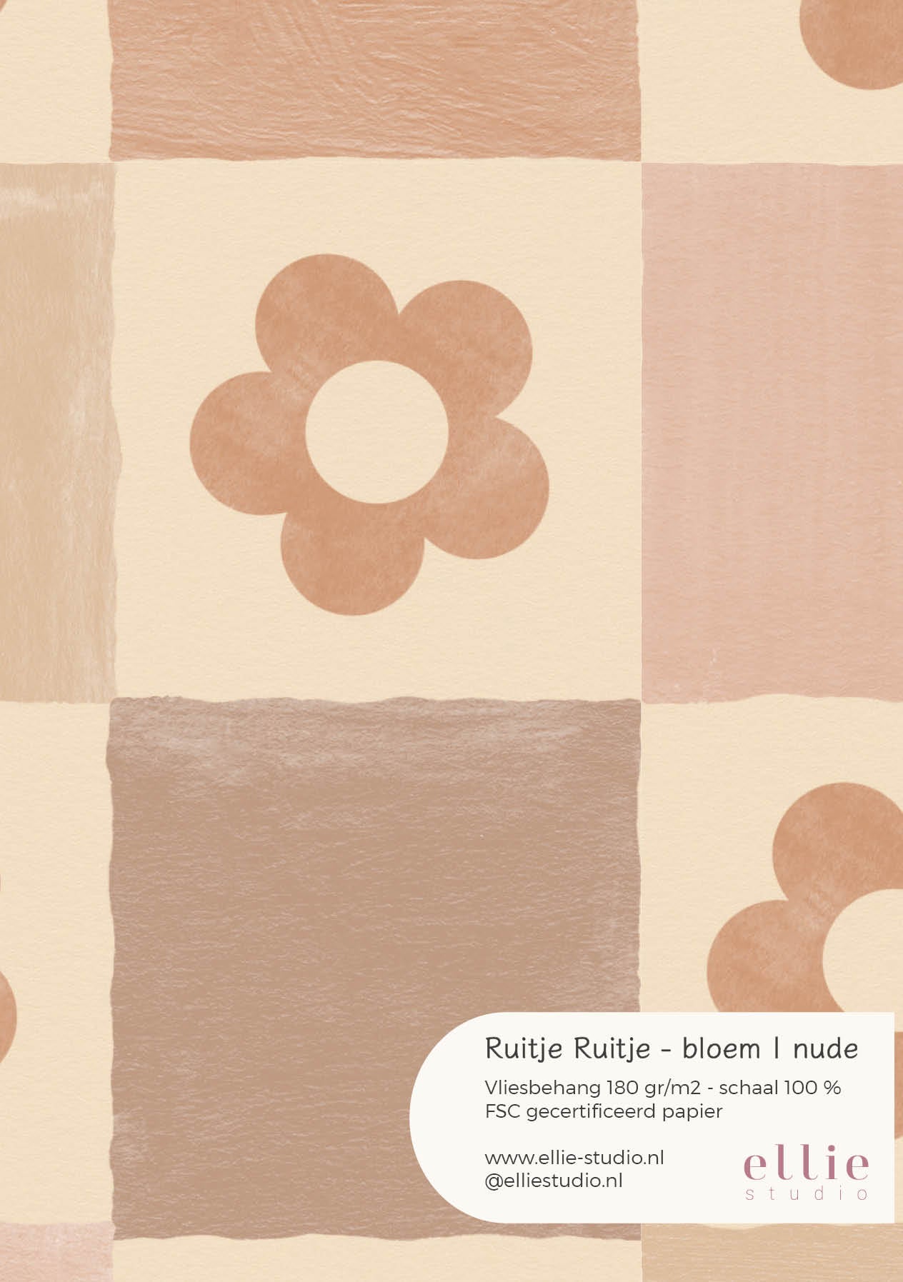 Wallpaper sample Checkered Checkered - Nude with flowers