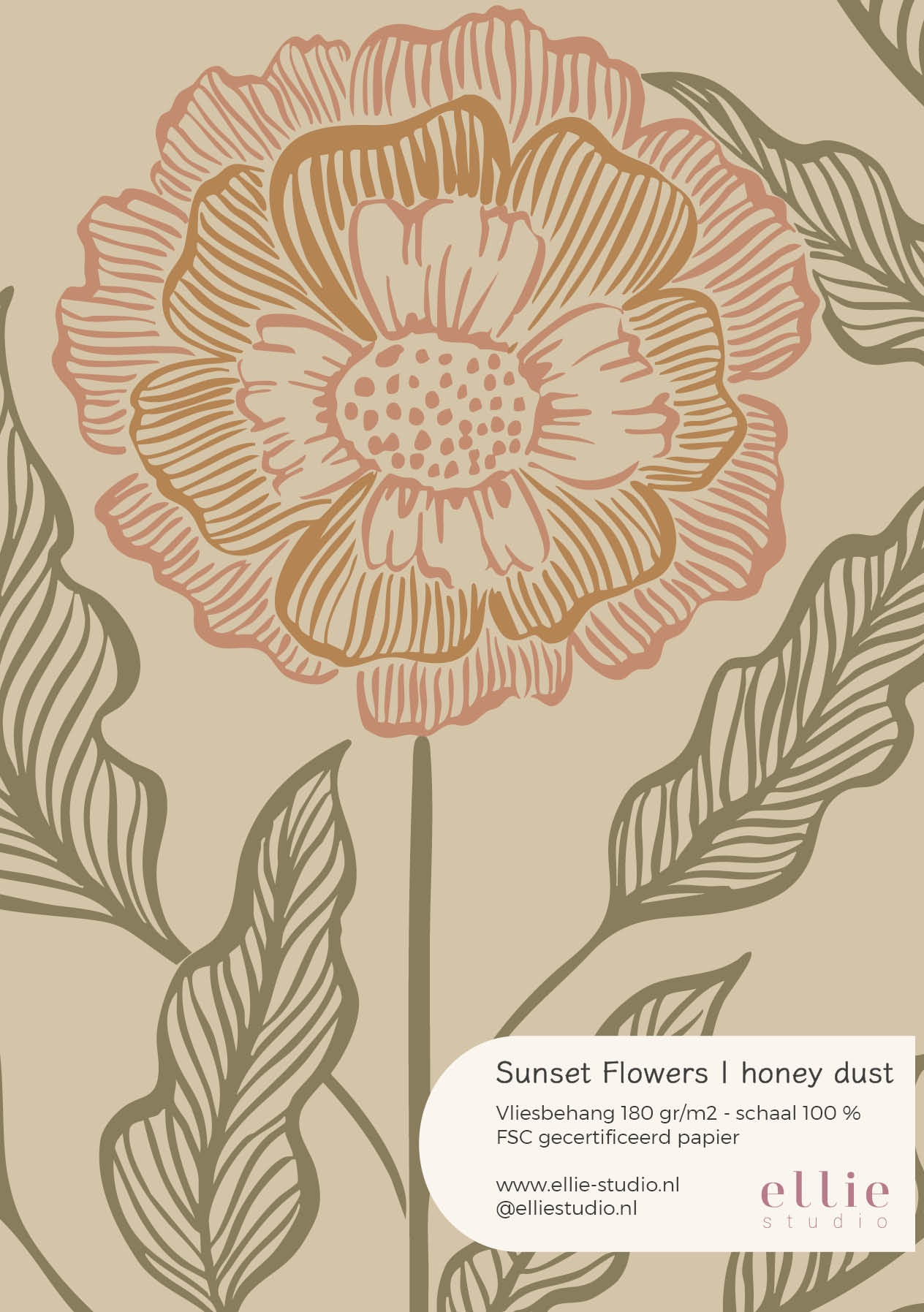 Behangstaal Sunset Flowers - honey dust